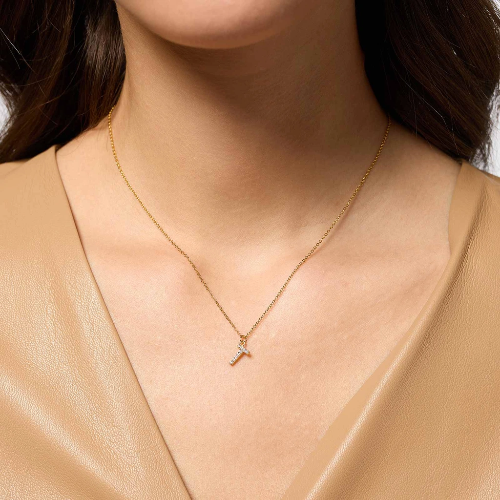 Guldpläterat halsband bokstav T - 42+3 cm