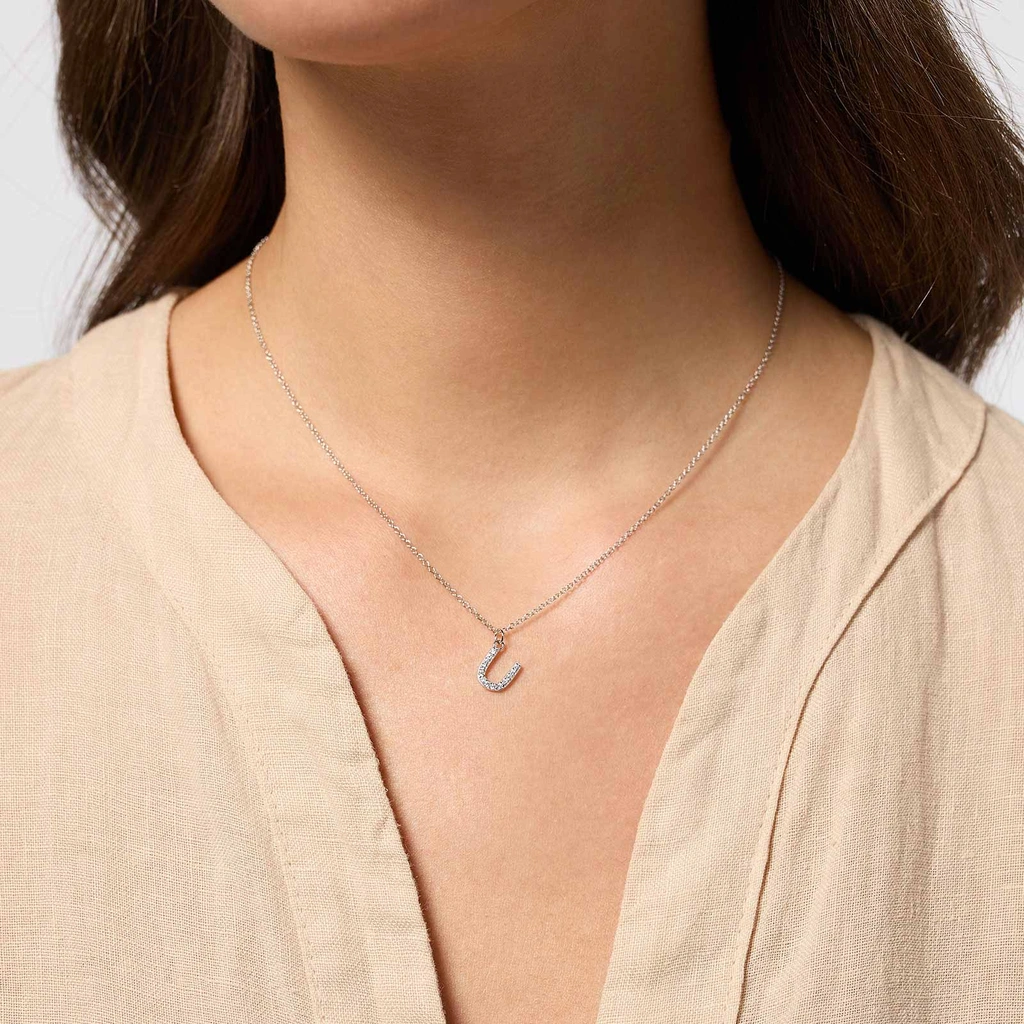 Halsband äkta silver, bokstav U - 42+3 cm