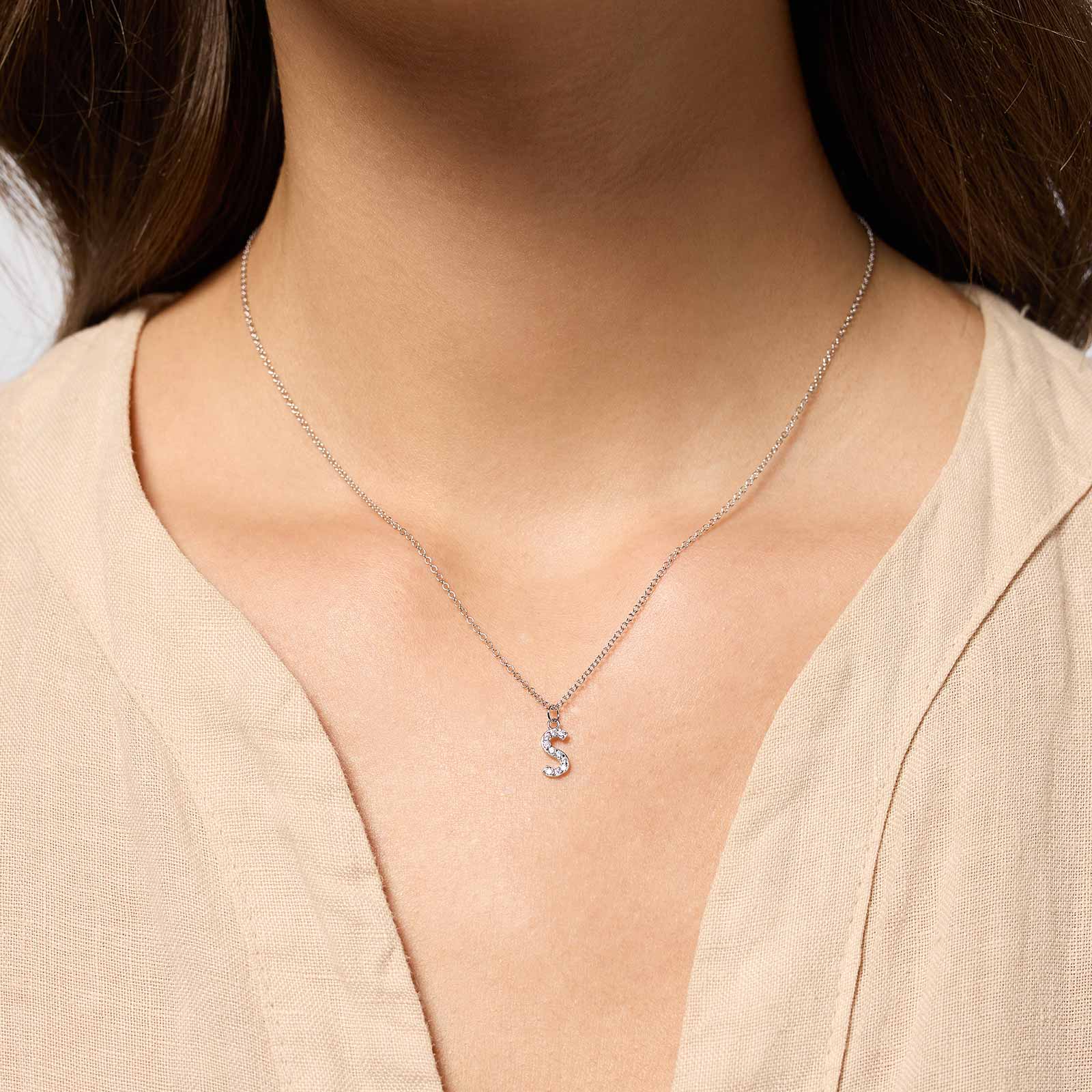 Halsband äkta silver, bokstav S - 42+3 cm