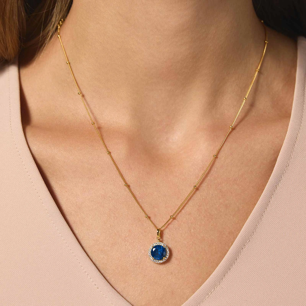 Guldpläterat halsband i äkta silver - månadsten December, 42+3cm