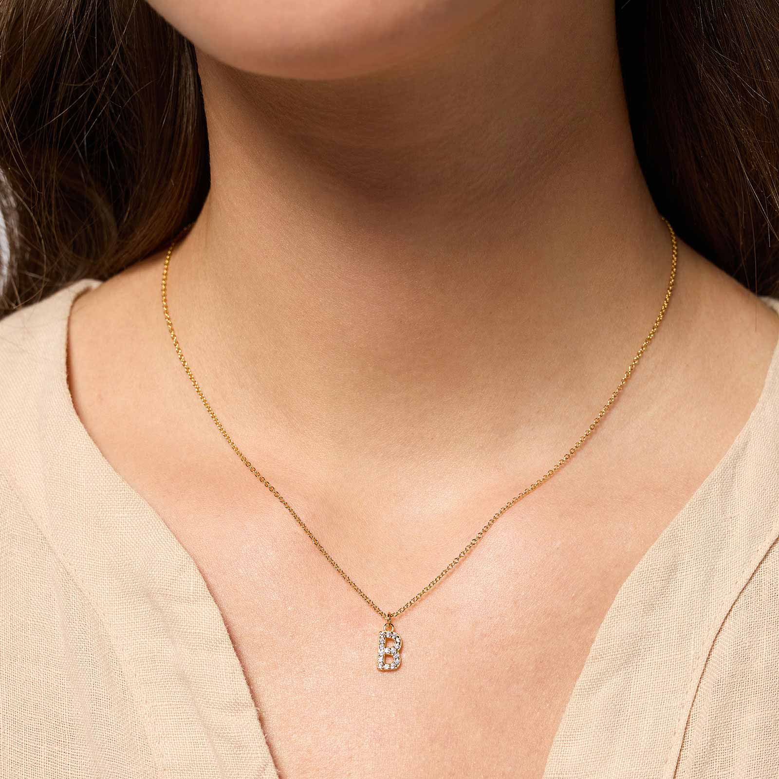 Guldpläterat halsband bokstav B - 42+3 cm