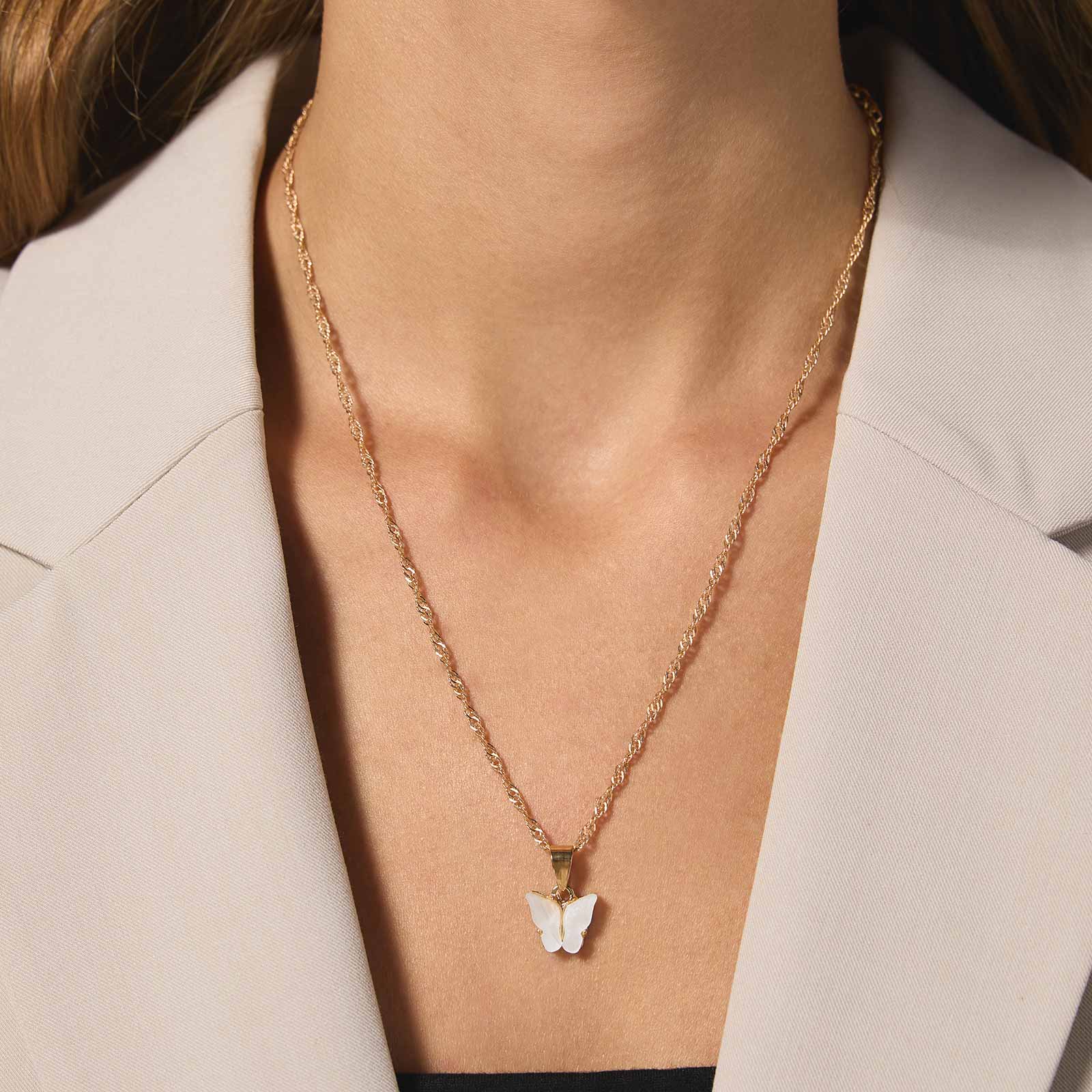 Guldfärgat halsband, fjäril - 42+5 cm