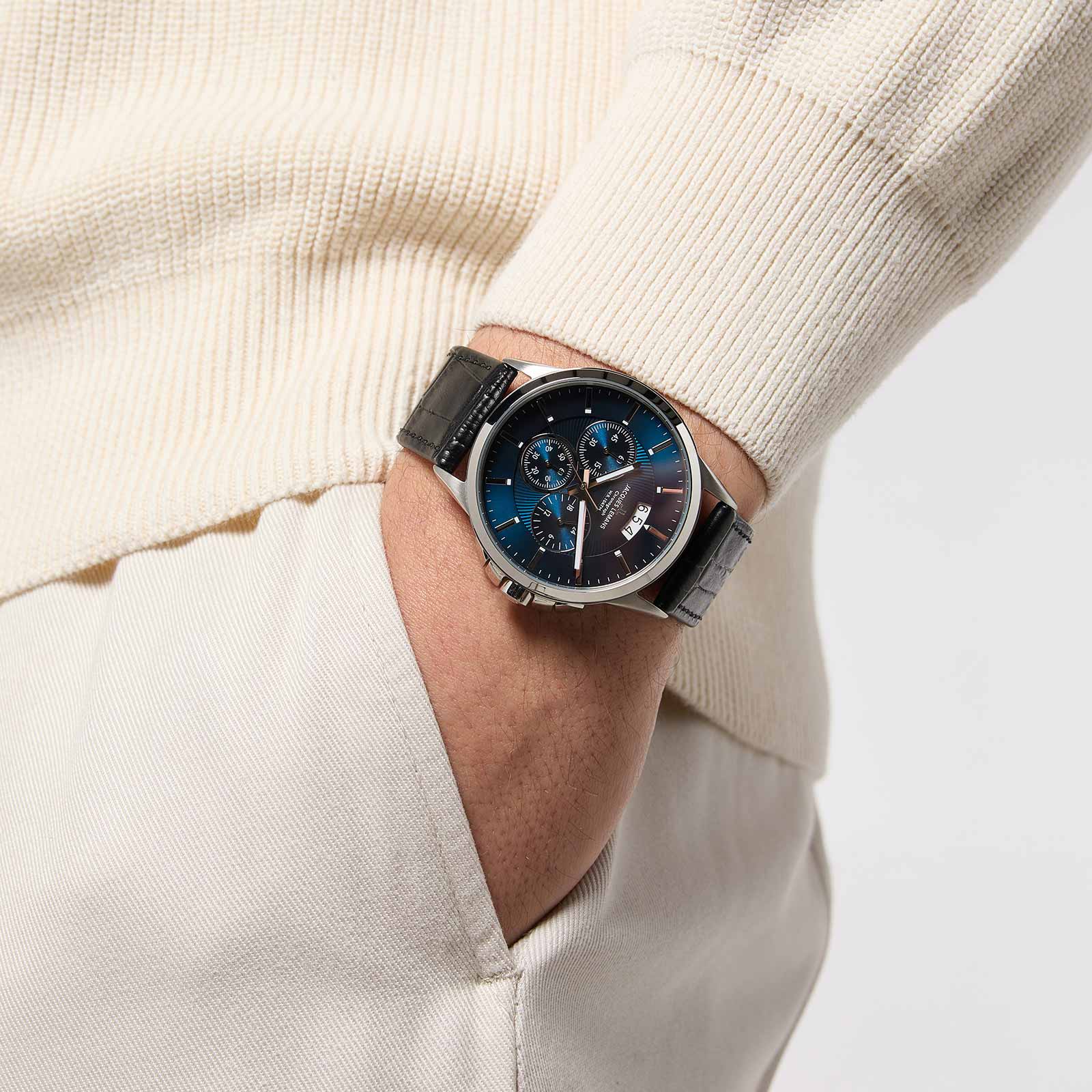 Jacques Lemans Sidney -  herrklocka, läder/blå, 42mm