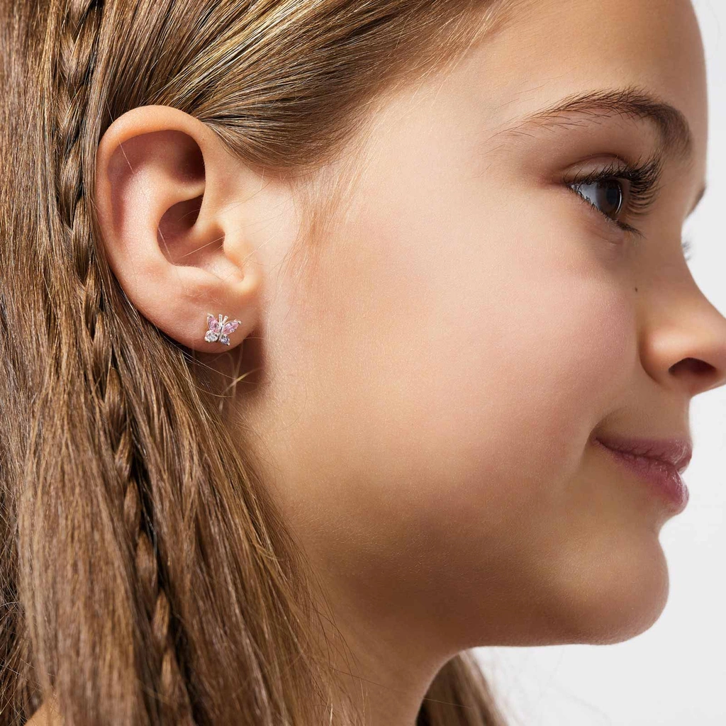 Silverörhängen för barn - rosa/lila fjärilar, 7x6 mm