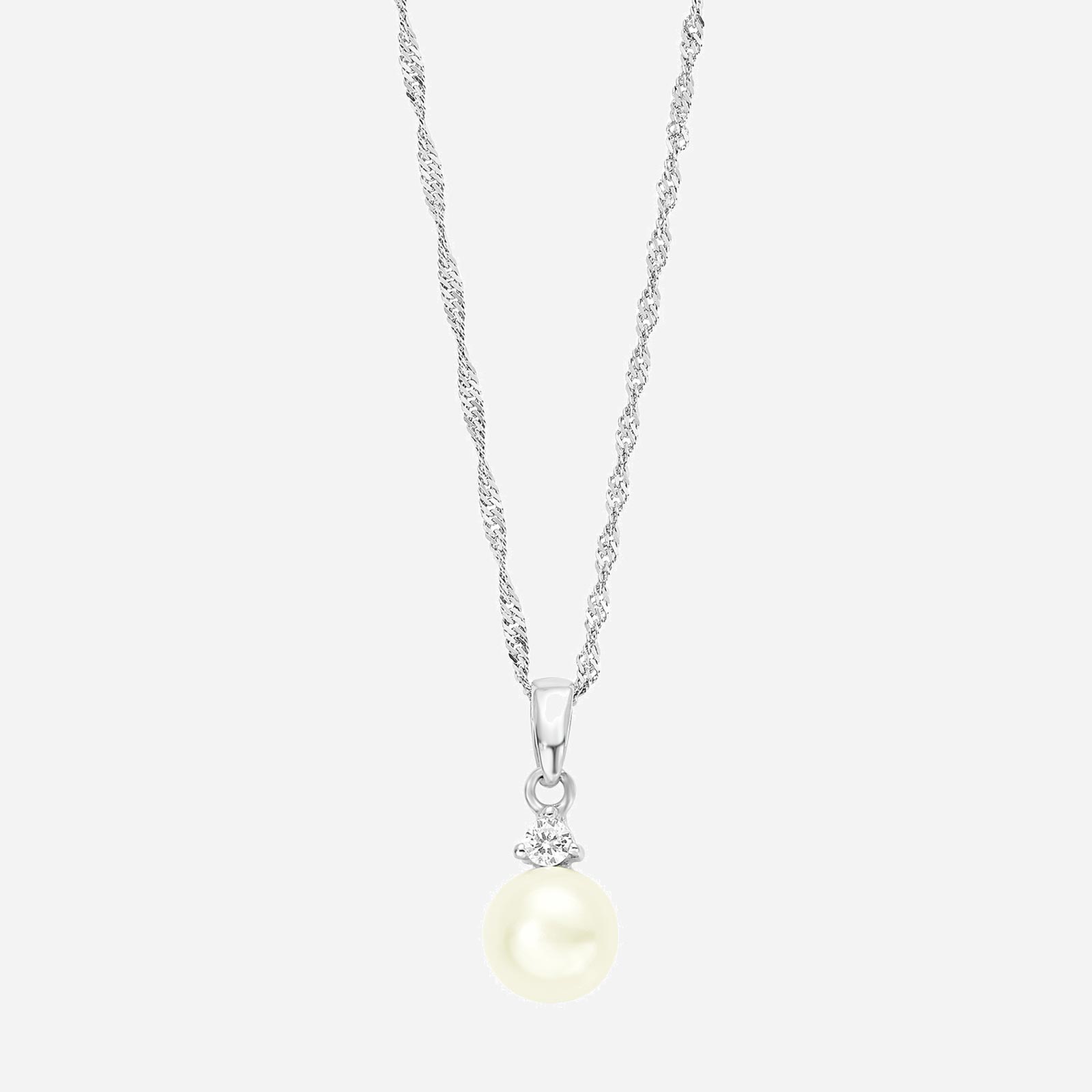 Silverhalsband, singaporekedja med sötvattenspärla - 42 cm