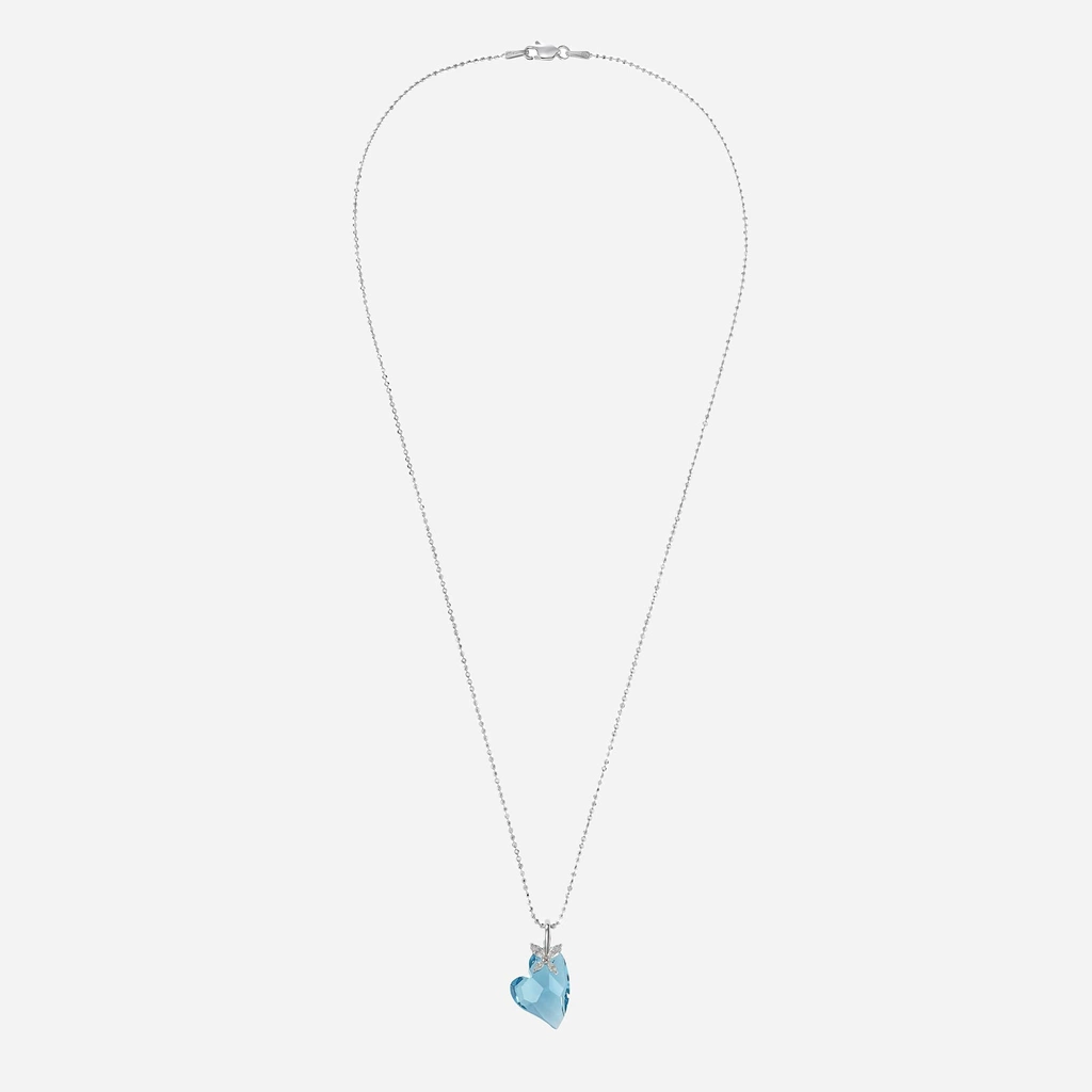 Silverhalsband - hjärtformad blå Kubisk Zirkonia, 45 cm