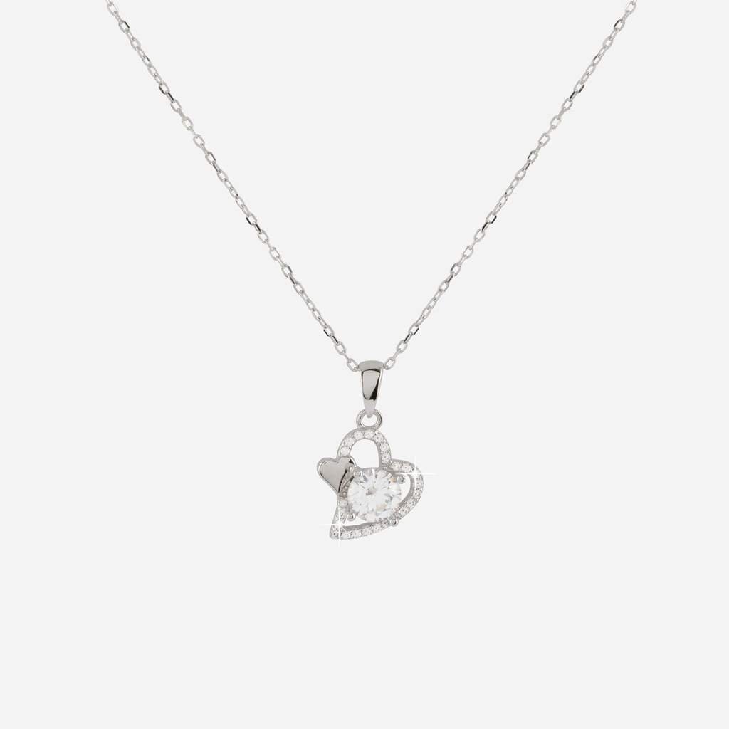Halsband i äkta silver - hjärta & sten, 40+5 cm