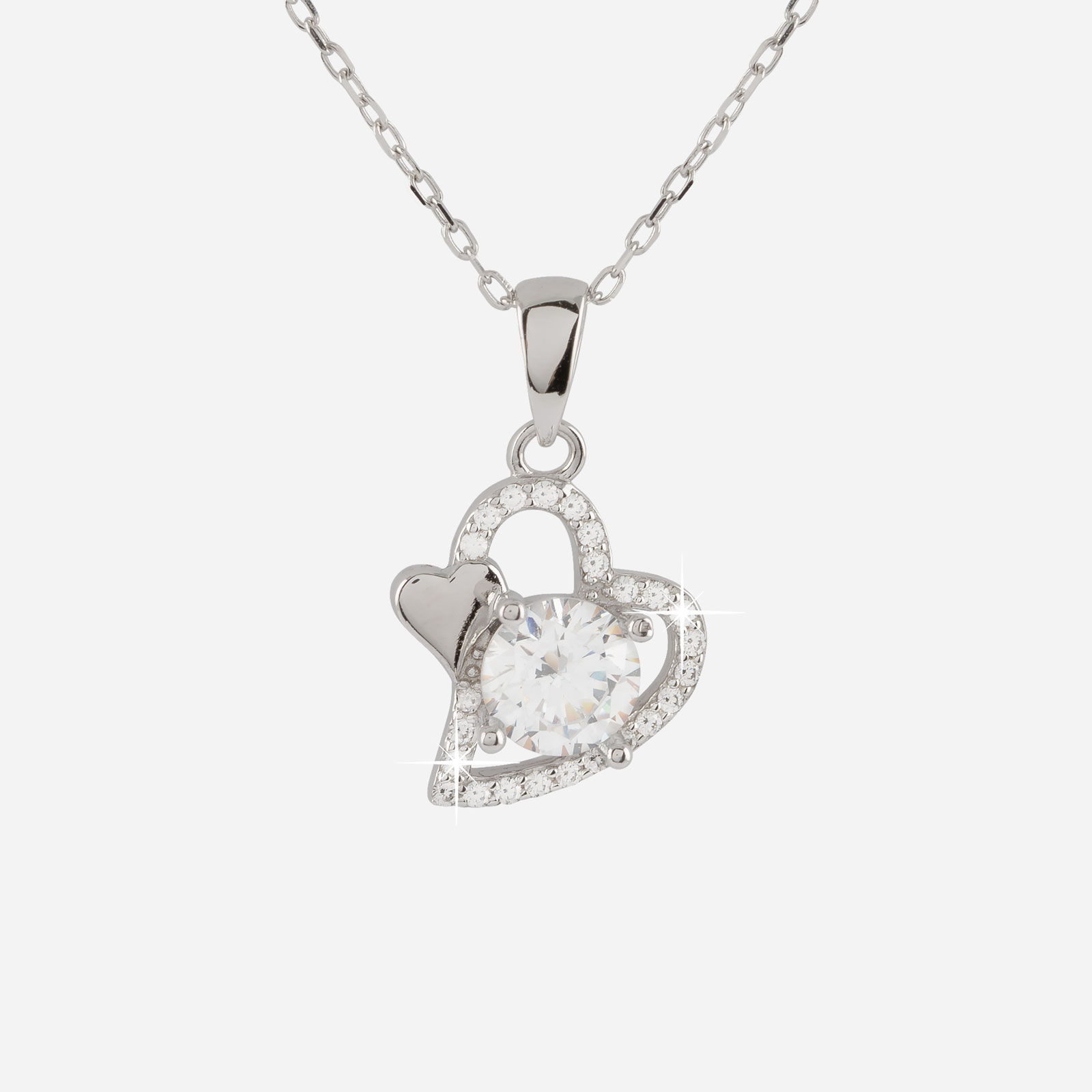 Halsband i äkta silver - hjärta & sten, 40+5 cm