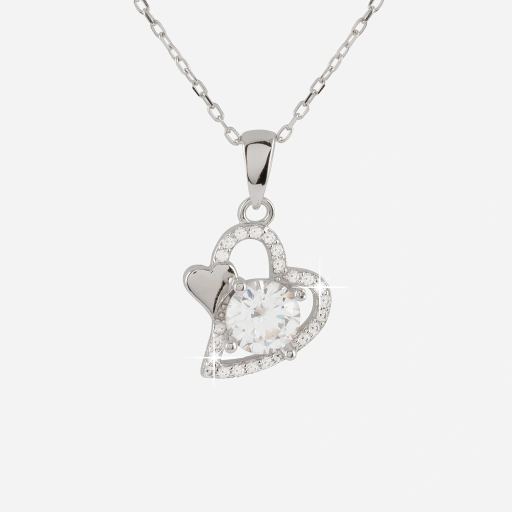 Halsband i äkta silver - hjärta & sten, 40+5 cm