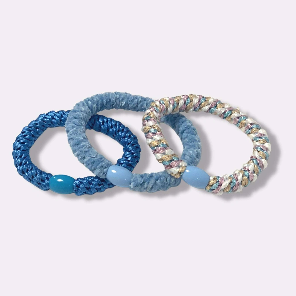 3-pack Flätade Hårsnoddar - Blå