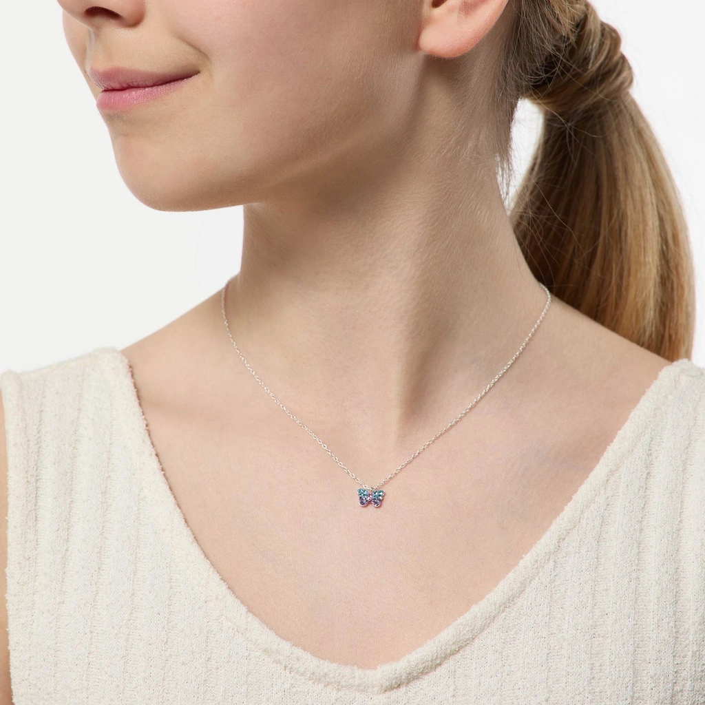 Silverhalsband för barn - fjäril, 36+3cm