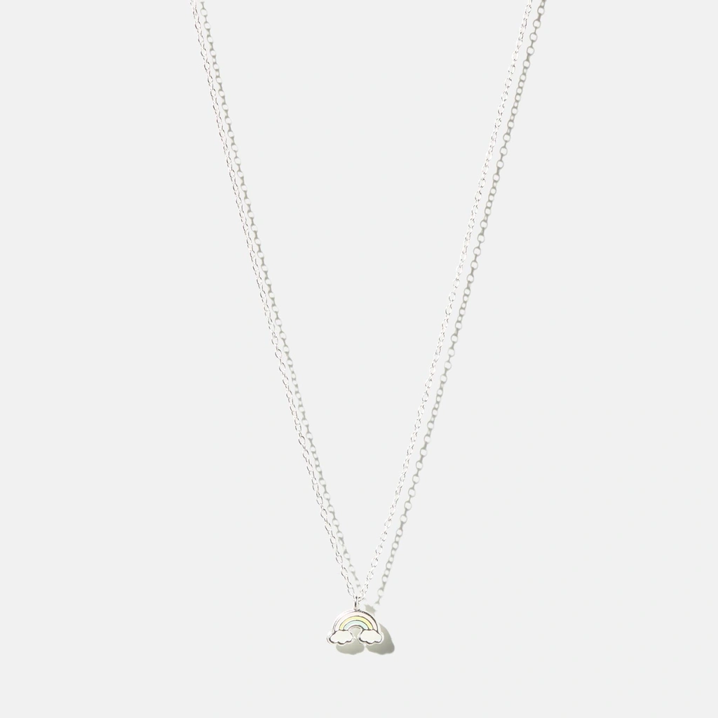 Silverhalsband för barn - regnbåge, 36+3cm