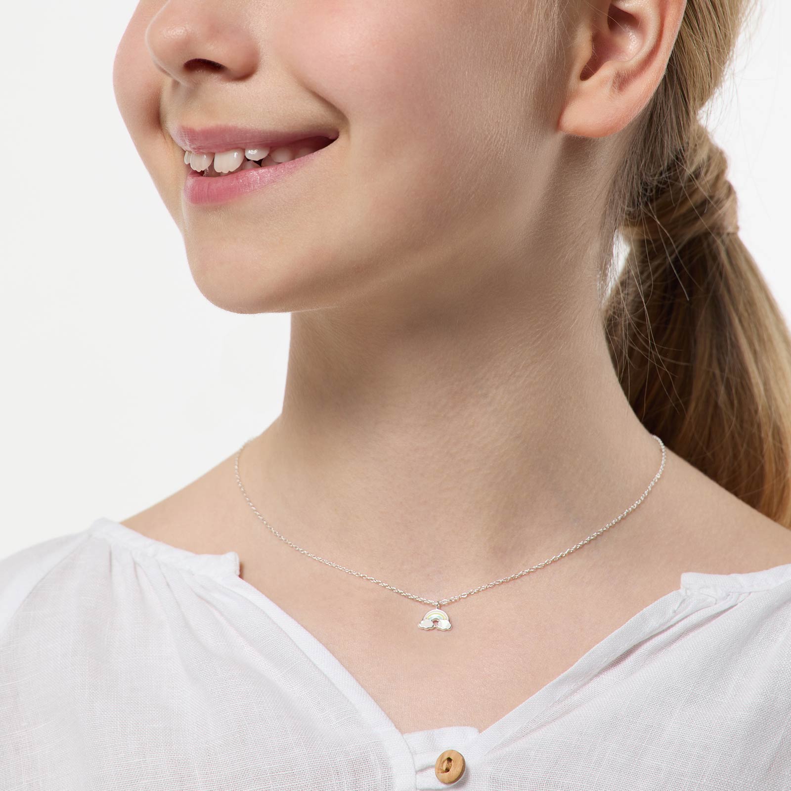 Silverhalsband för barn - regnbåge, 36+3cm