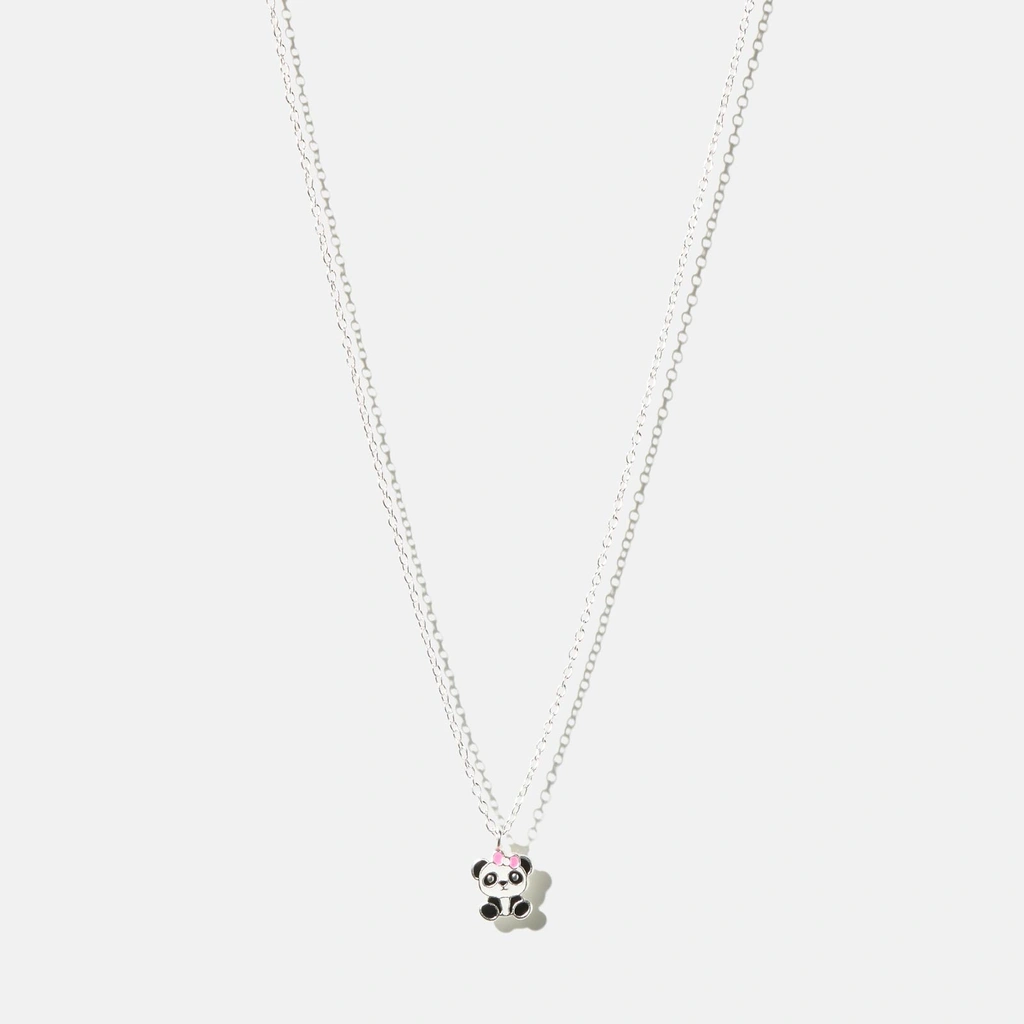 Silverhalsband för barn - panda, 36+3cm