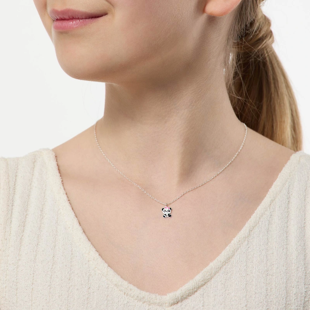 Silverhalsband för barn - panda, 36+3cm