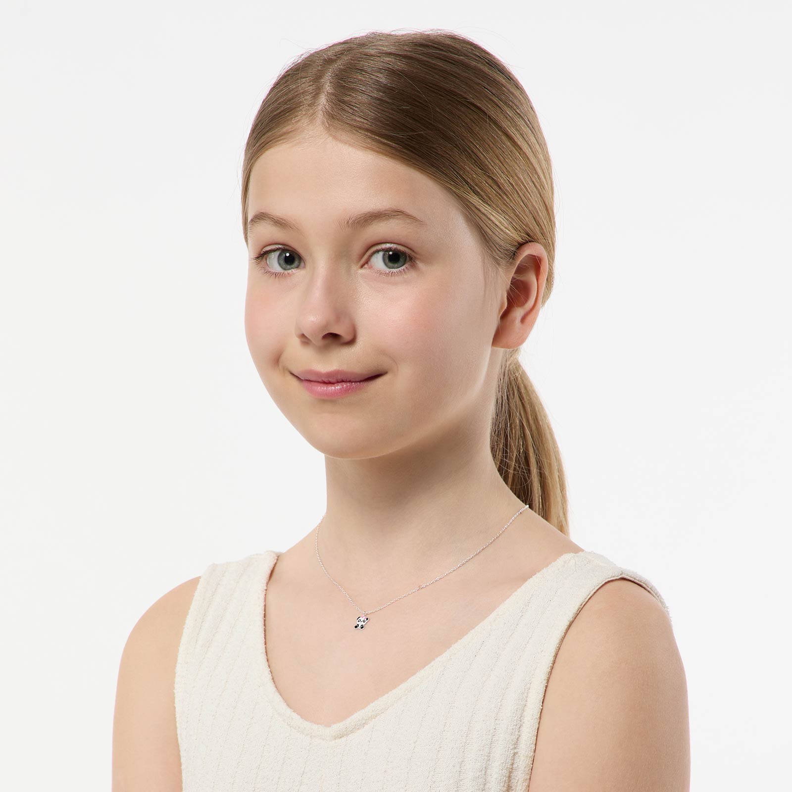 Silverhalsband för barn - panda, 36+3cm