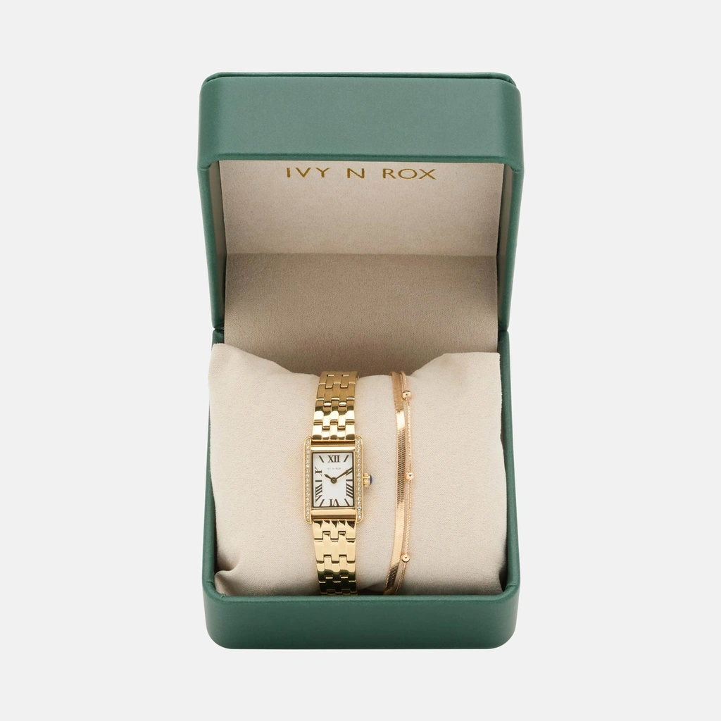 Ivy n Rox Bliss klockset dam - rektangulär, guld, 19x28 mm
