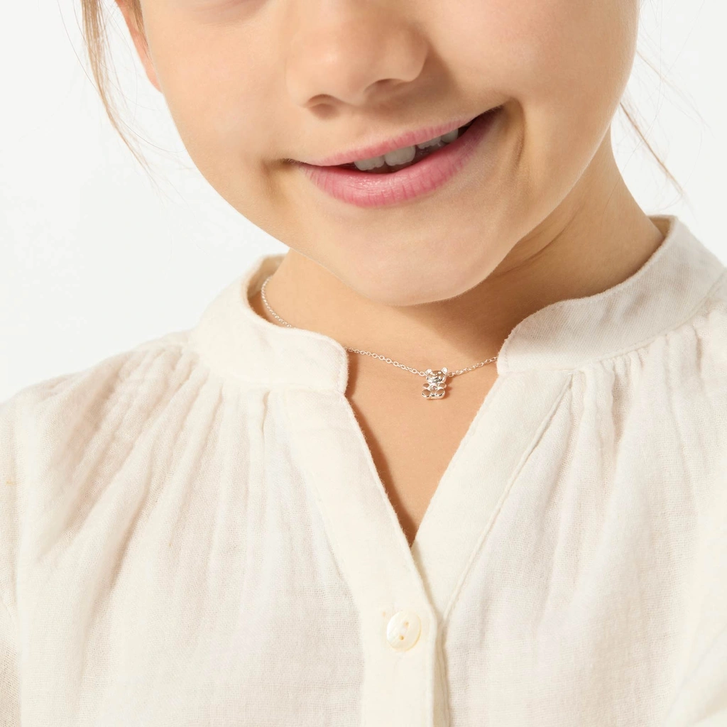 Silverhalsband för barn - nalle, 36+3cm