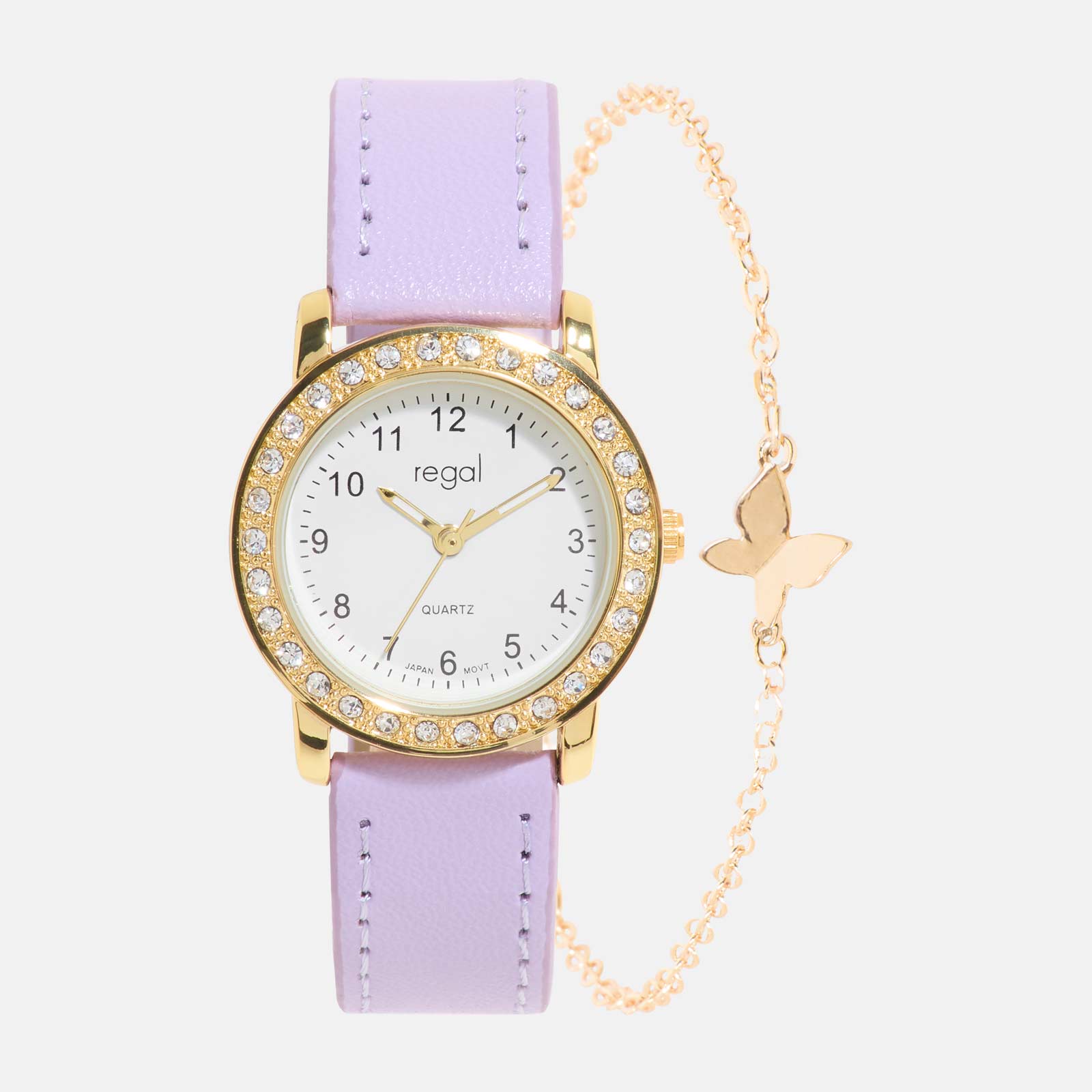 Regal barnklocka - set med armband, guld/ljuslila, 28 mm