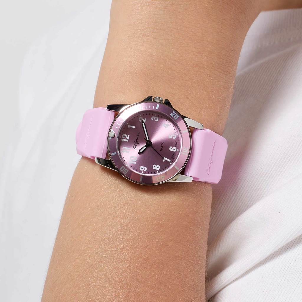 California barnklocka - gummiband, ljusrosa, 30 mm