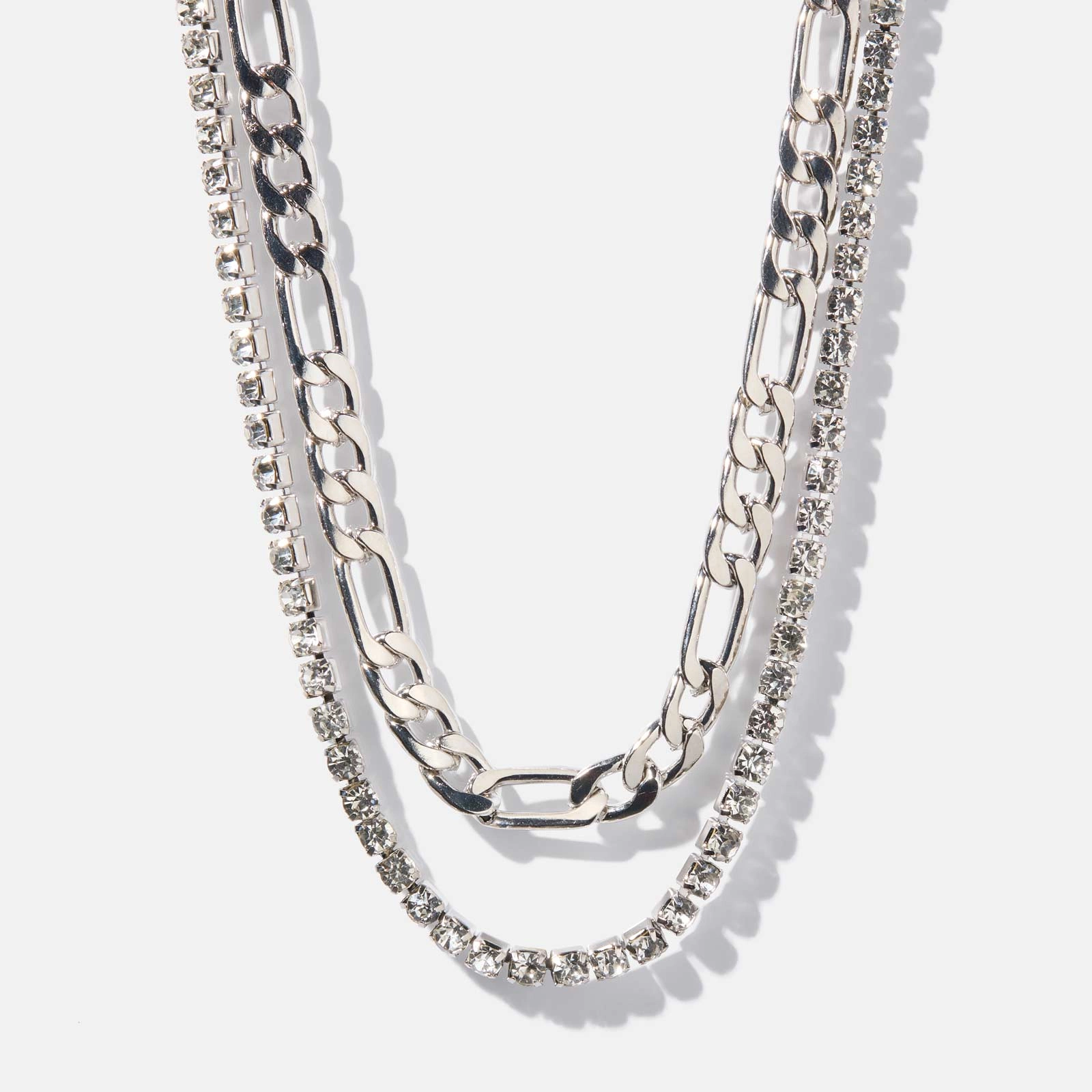 2-radigt silverfärgat halsband - kedjor, 40,44+6cm