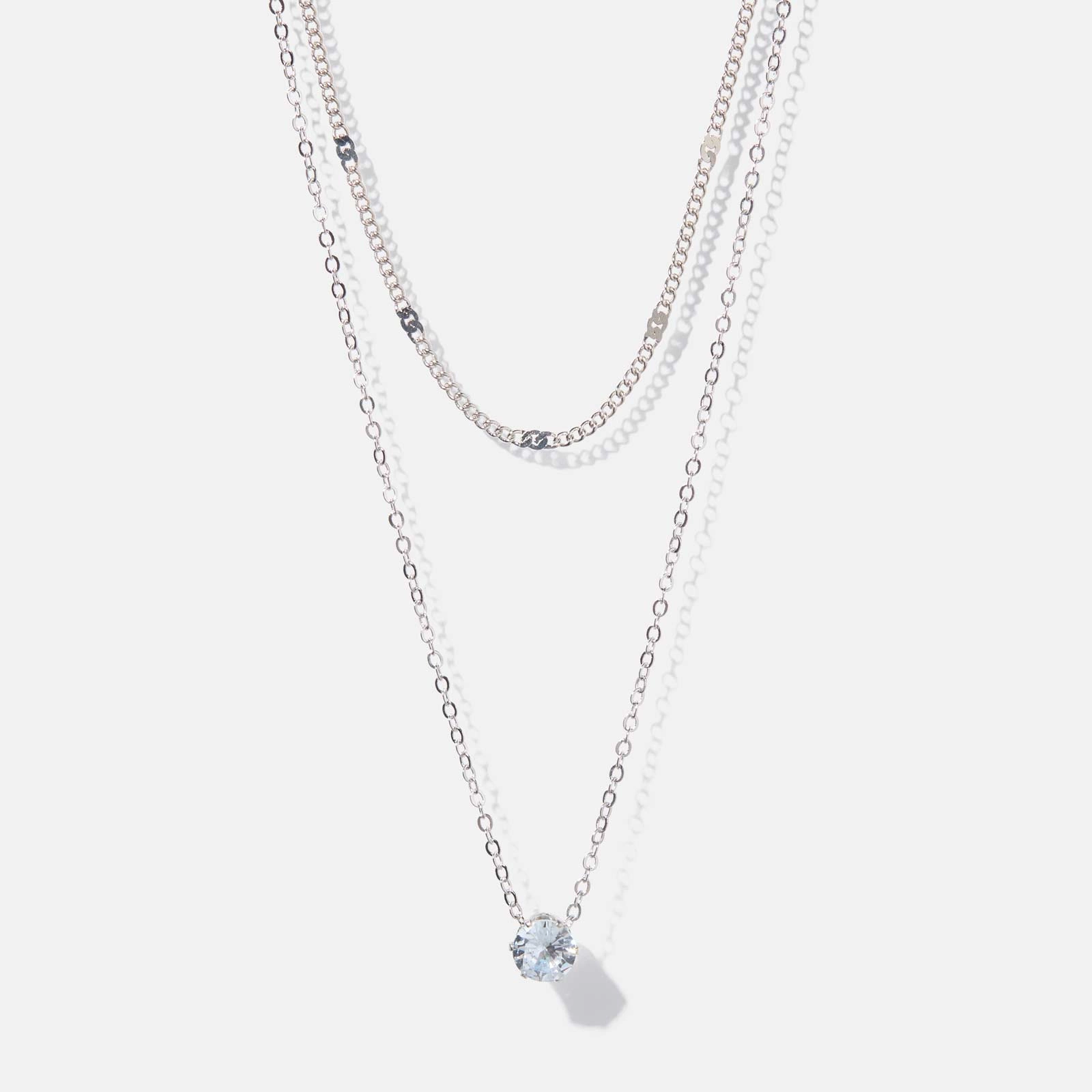 2-radigt silverfärgat halsband - kedja och berlock, 39+6cm