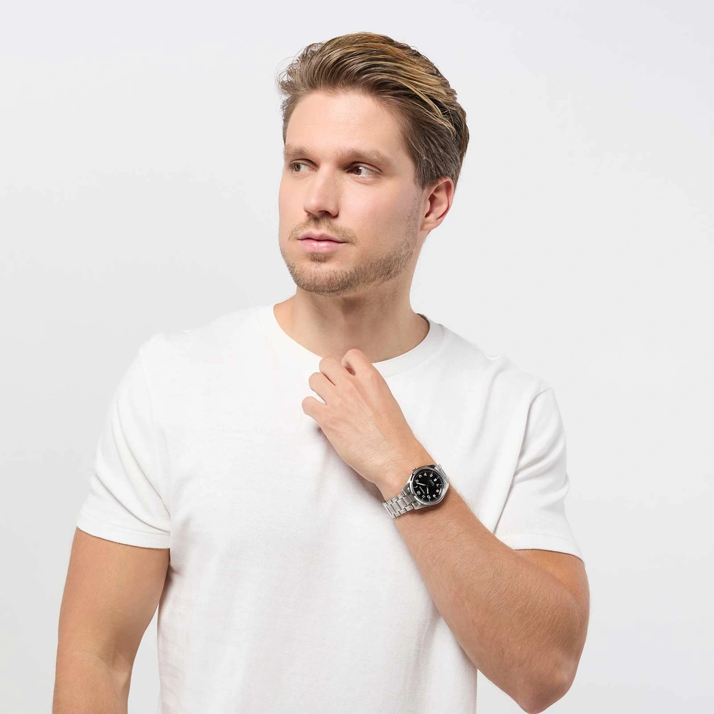 Moretime herrklocka - set med läderband, silver/svart, 40 mm