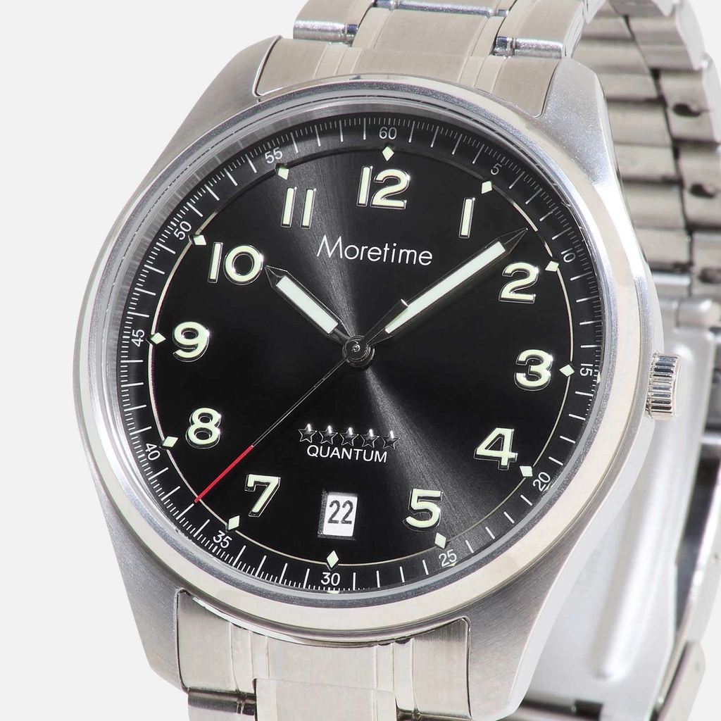 Moretime herrklocka - set med läderband, silver/svart, 40 mm