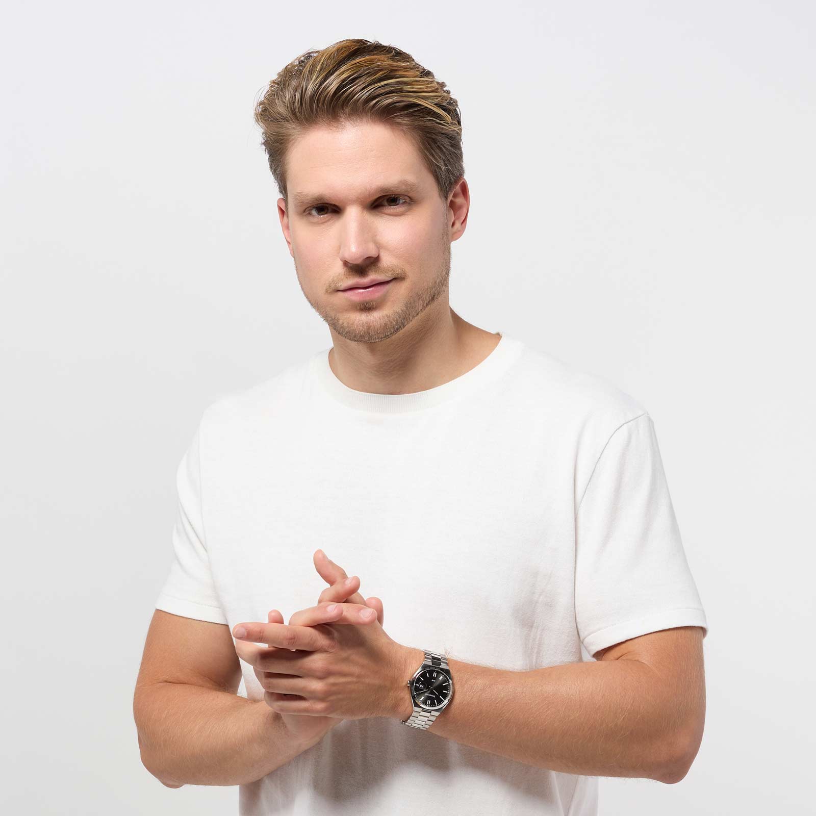 Moretime herrklocka - metallband, förstorat datum, silver/svart