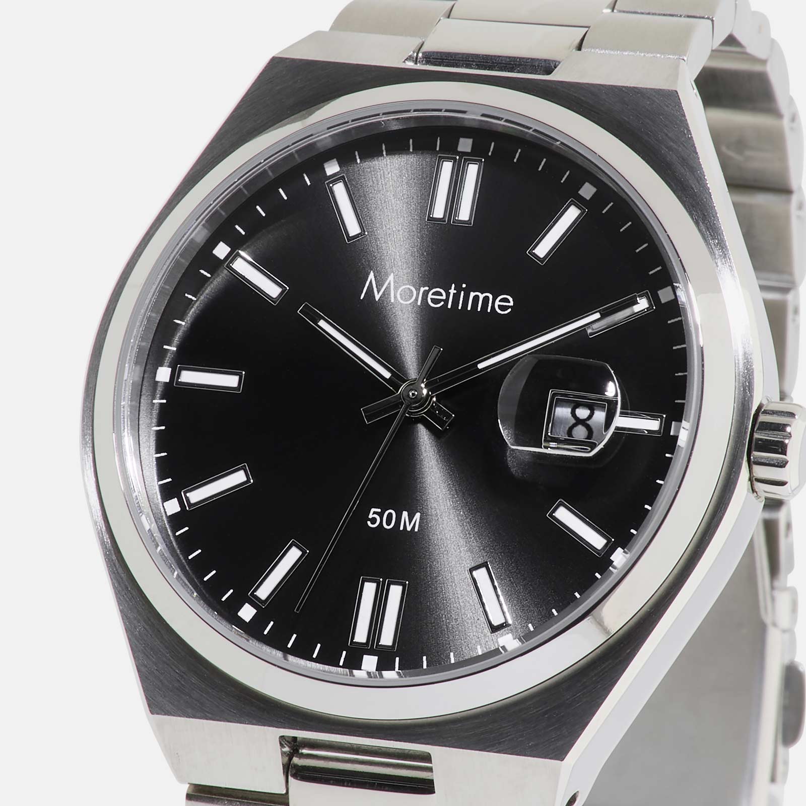 Moretime herrklocka - metallband, förstorat datum, silver/svart