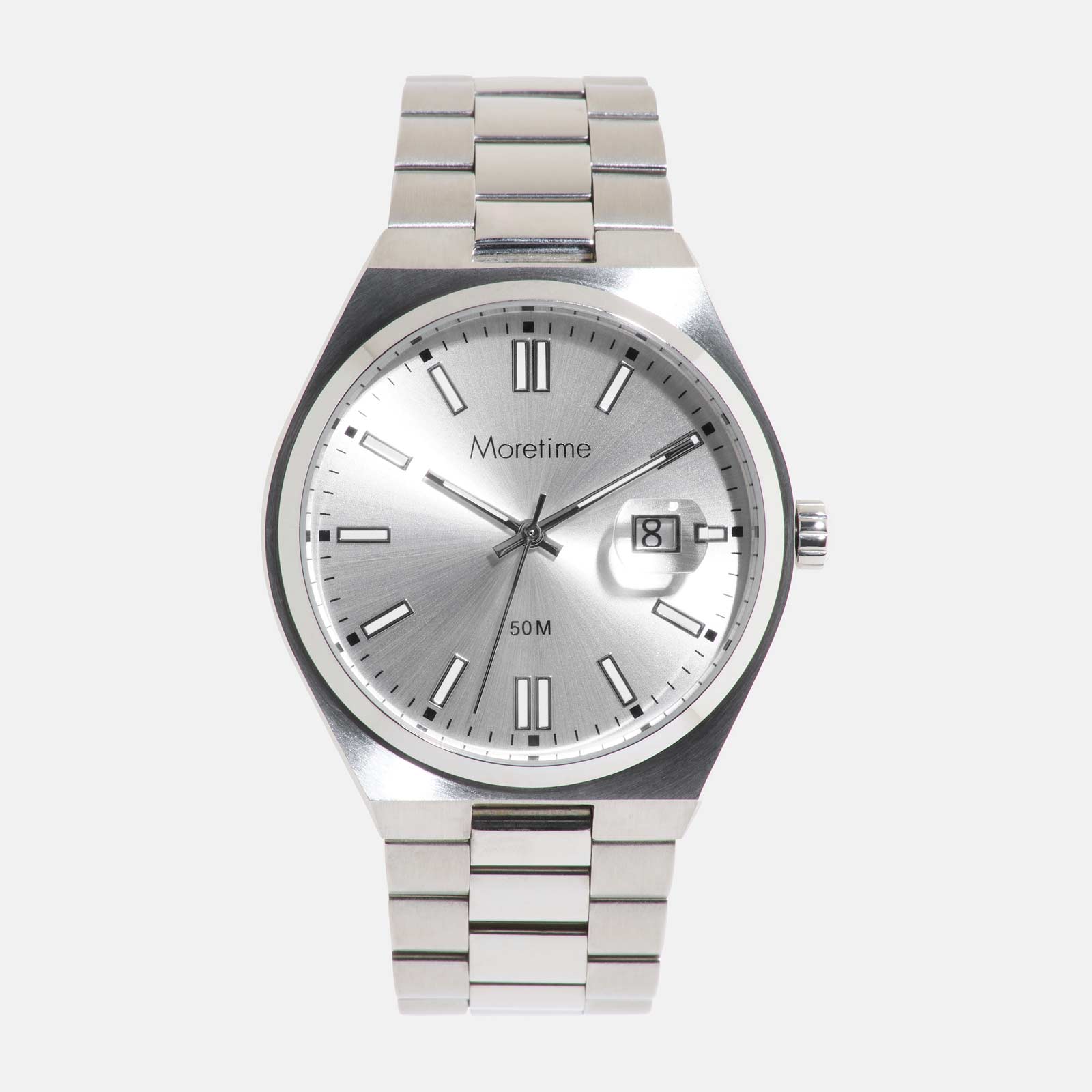 Moretime herrklocka - metallband, förstorat datum, silver