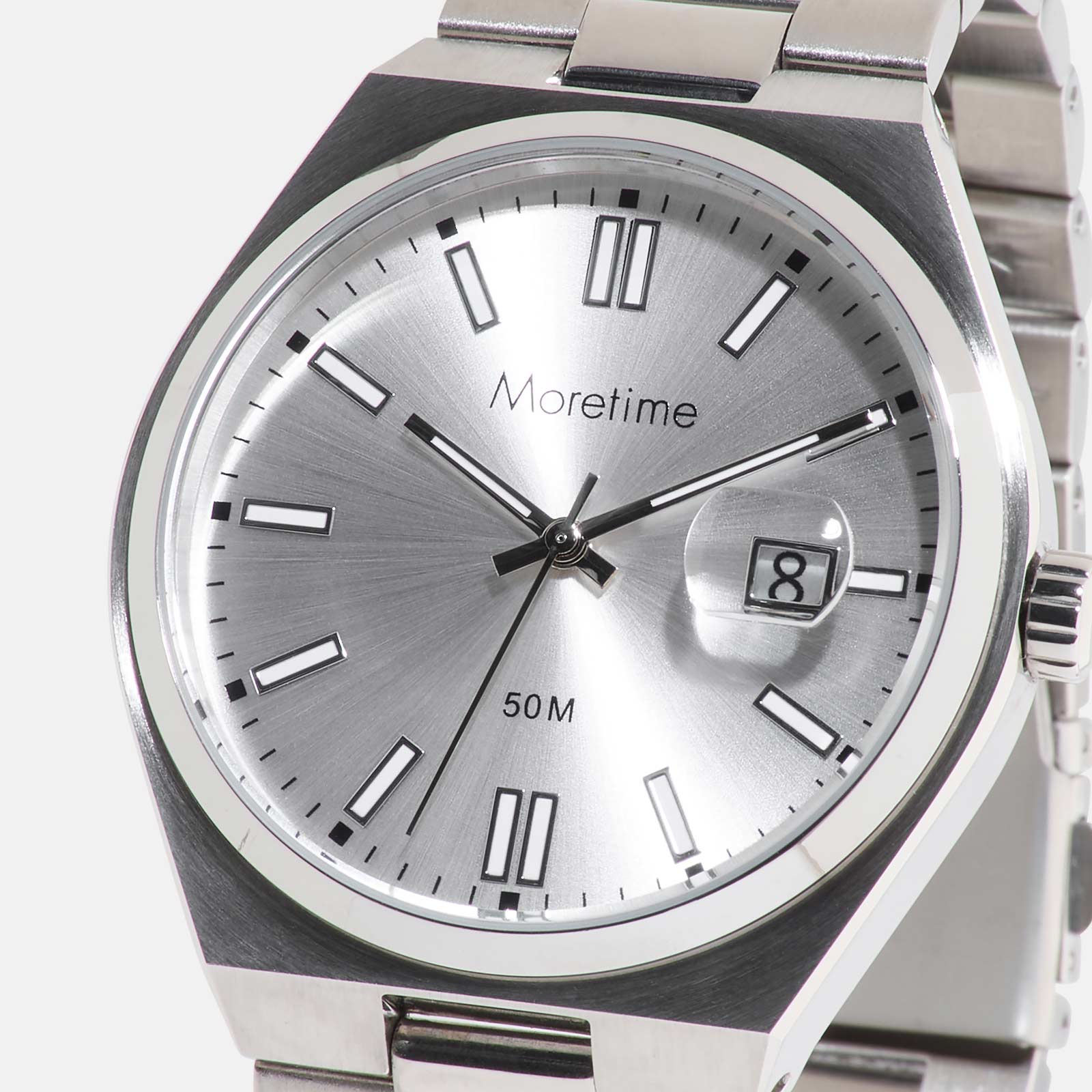 Moretime herrklocka - metallband, förstorat datum, silver
