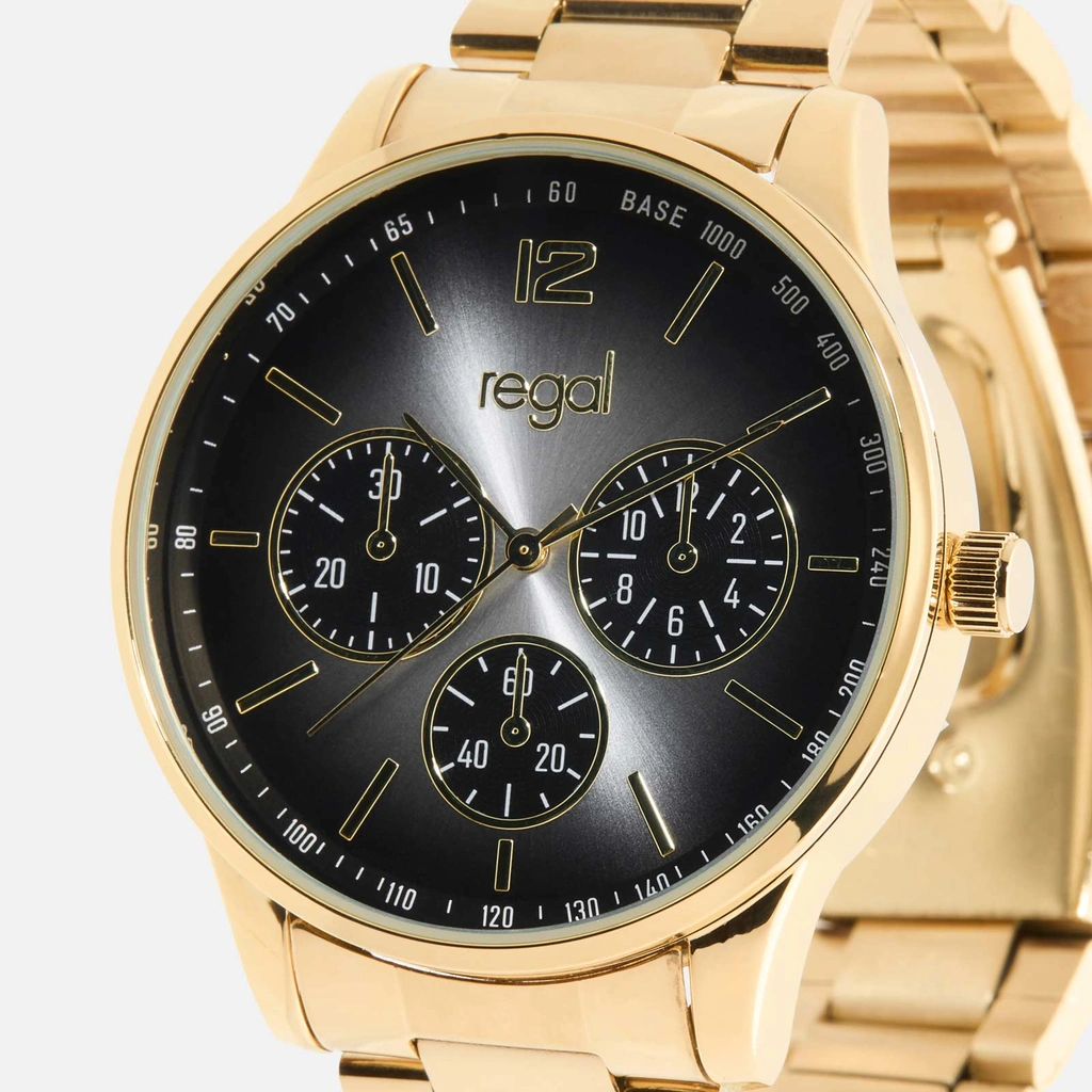 Regal herrklocka -  metallband, guldton/grå, 42mm