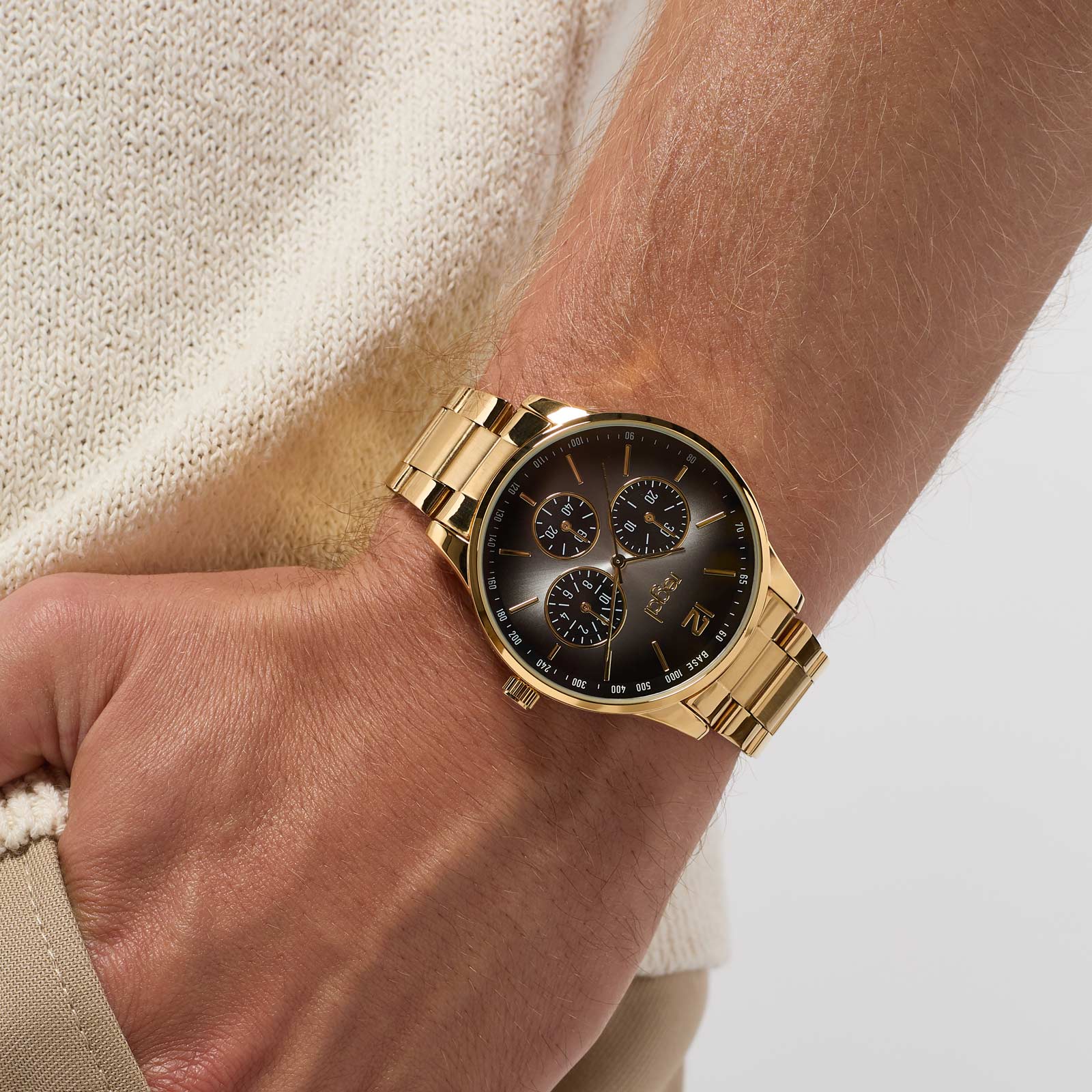 Regal herrklocka -  metallband, guldton/grå, 42mm