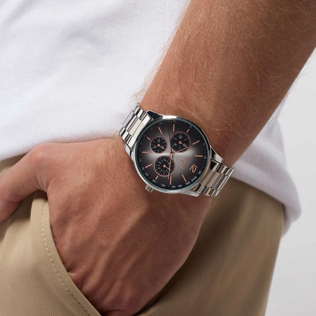 Regal herrklocka -  metallband, silverton/grå, 42mm