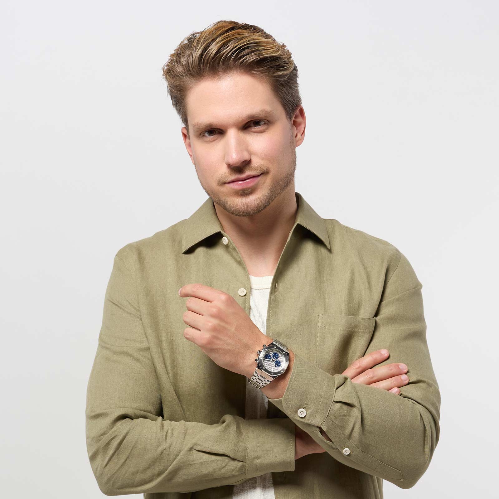 Regal herrklocka -  metallband, silverton/vit, 42mm