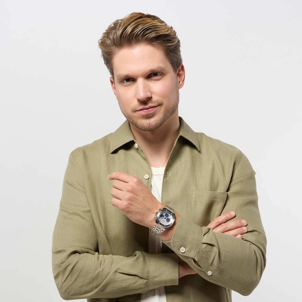 Regal herrklocka -  metallband, silverton/vit, 42mm