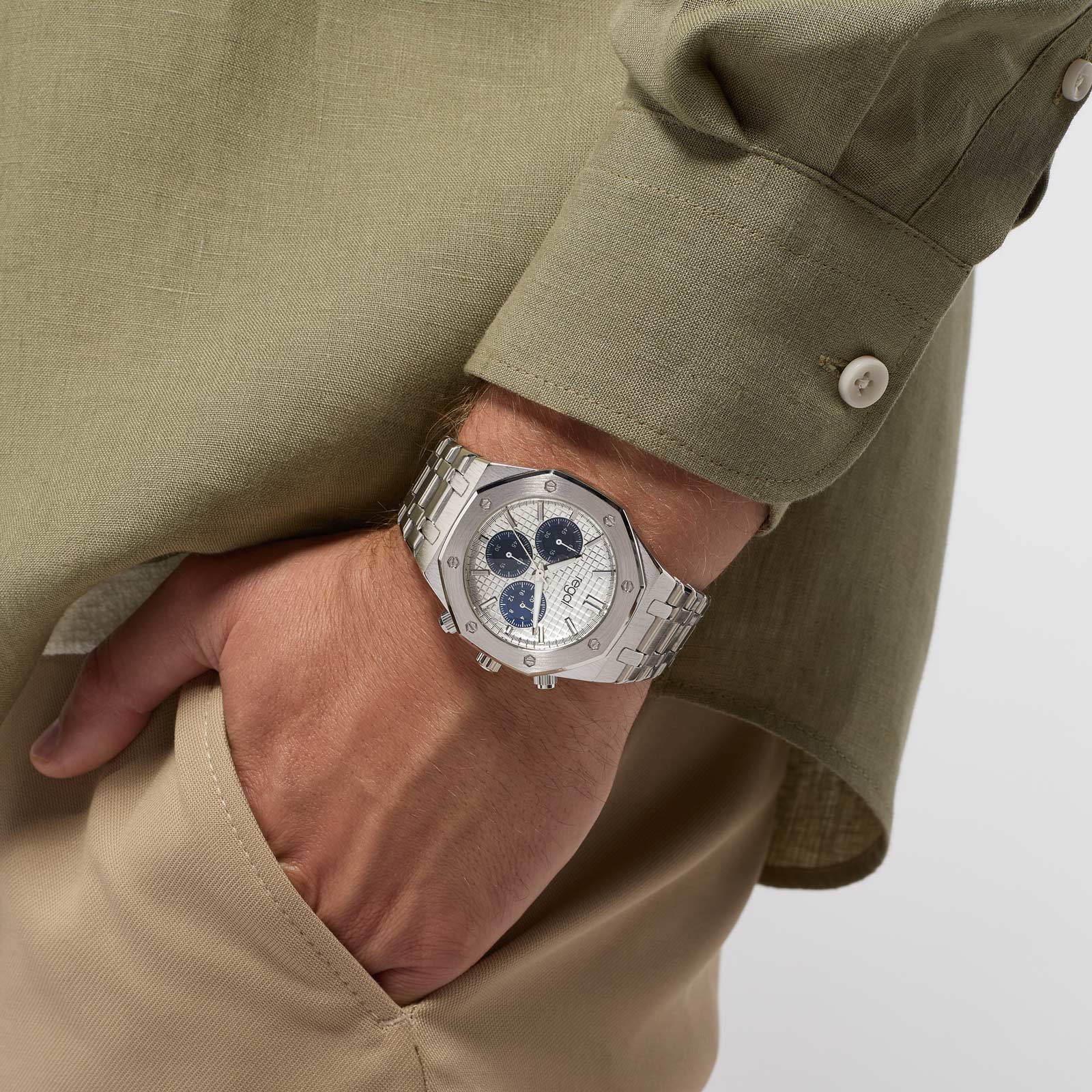 Regal herrklocka -  metallband, silverton/vit, 42mm