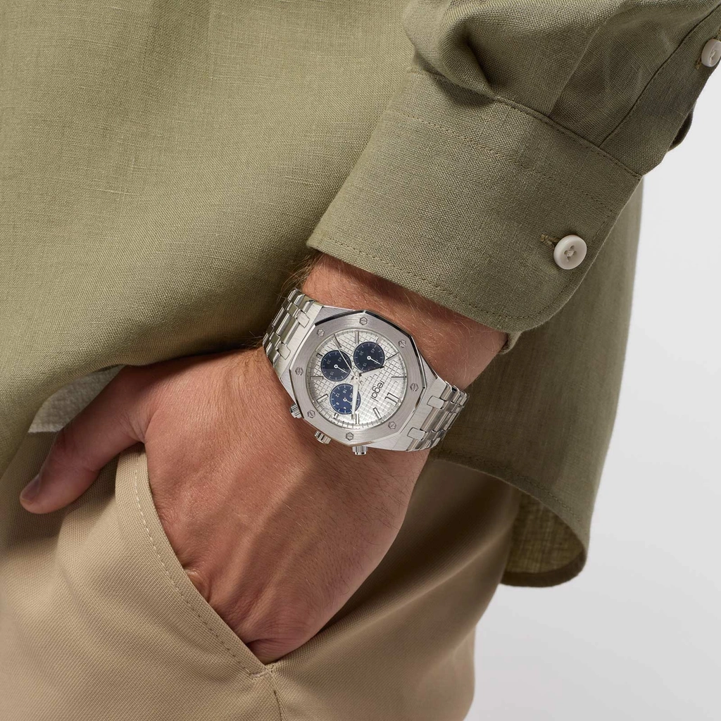 Regal herrklocka -  metallband, silverton/vit, 42mm