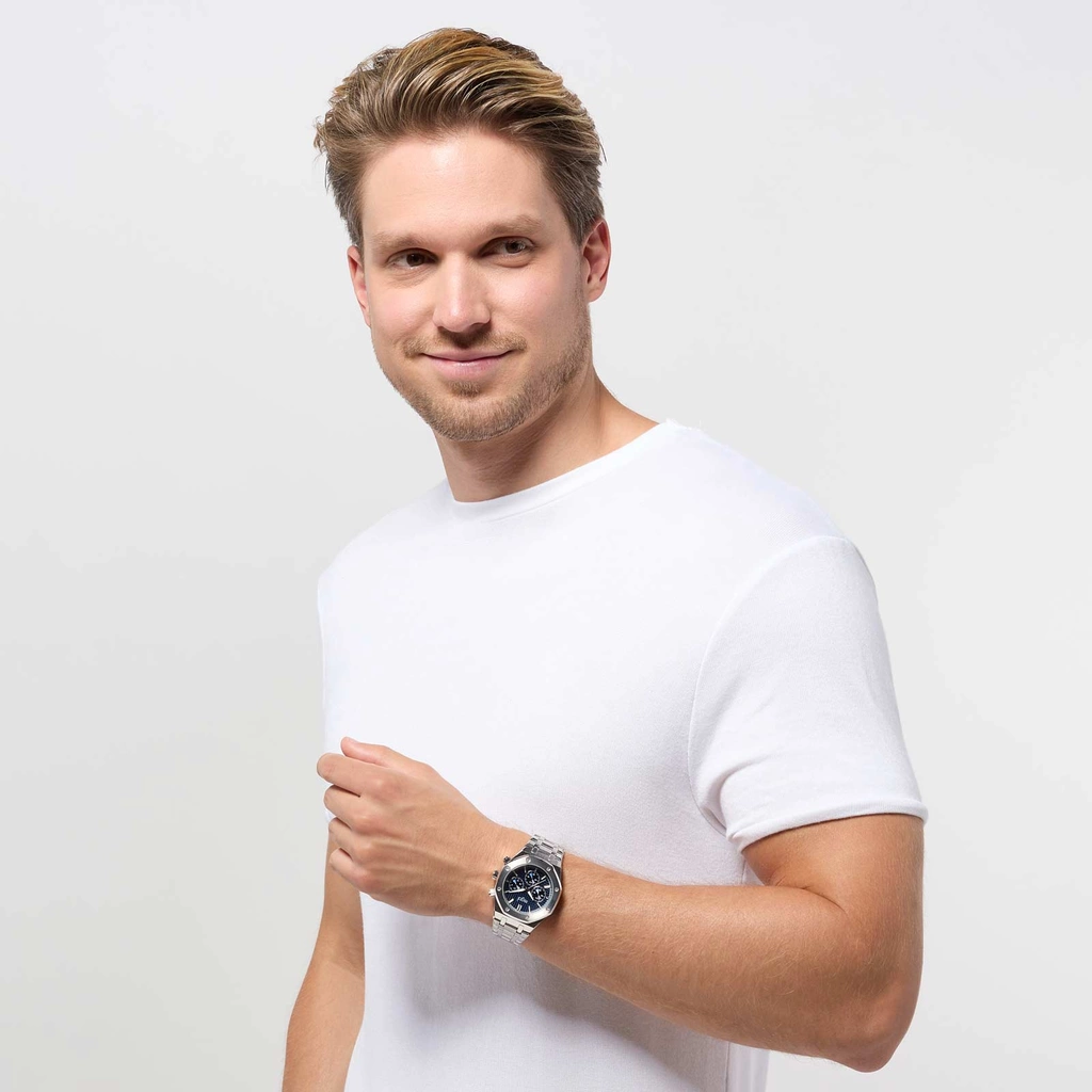 Regal herrklocka -  metallband, silverton/blå, 42mm