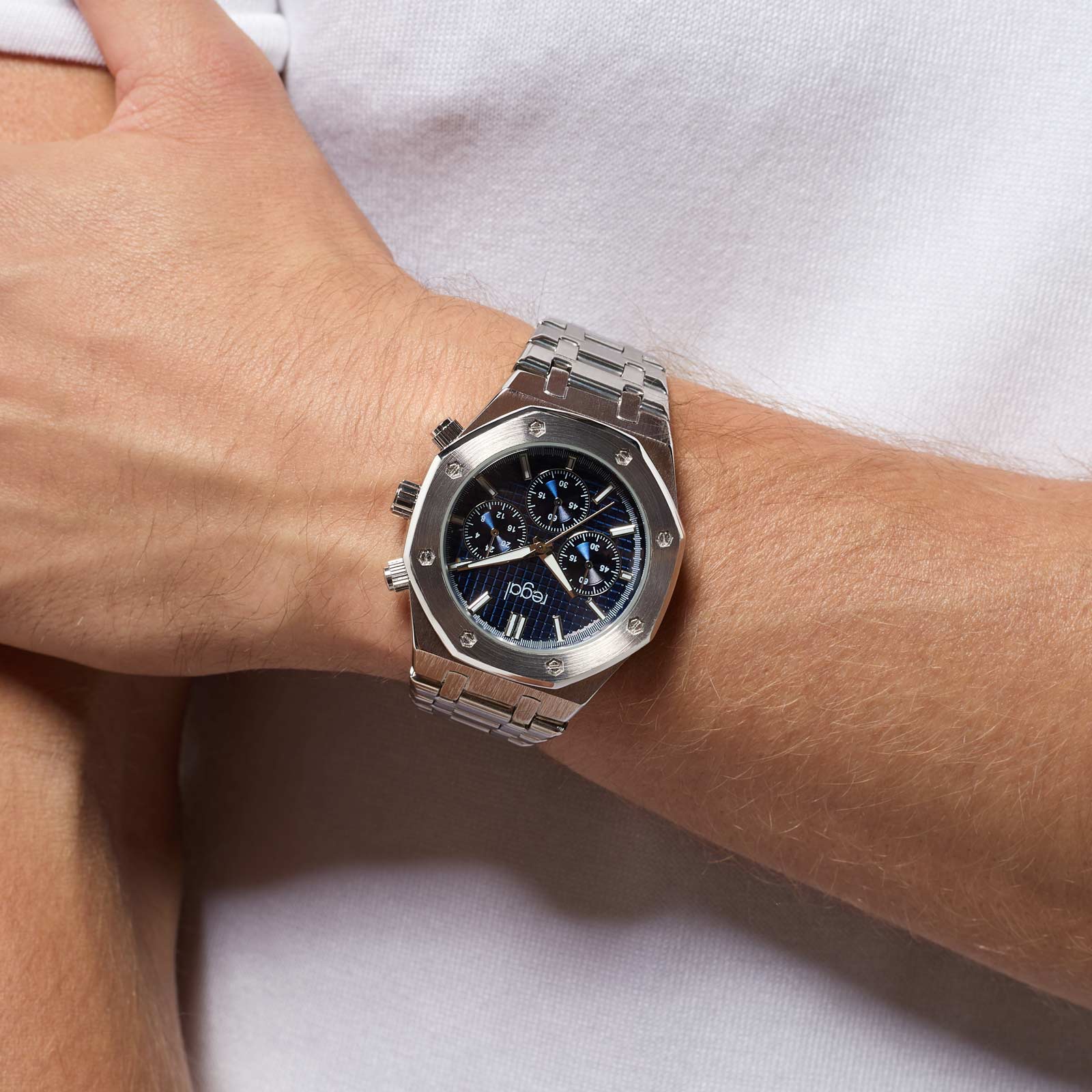 Regal herrklocka -  metallband, silverton/blå, 42mm