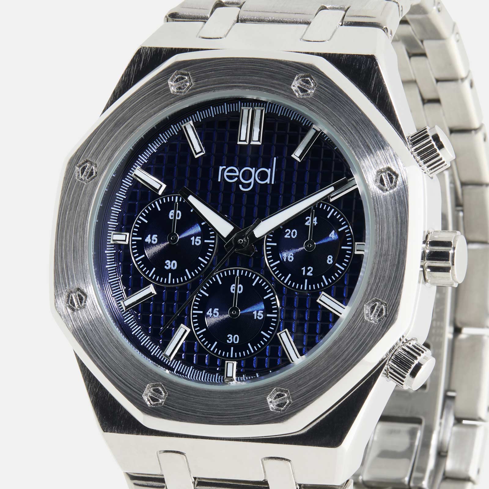 Regal herrklocka -  metallband, silverton/blå, 42mm