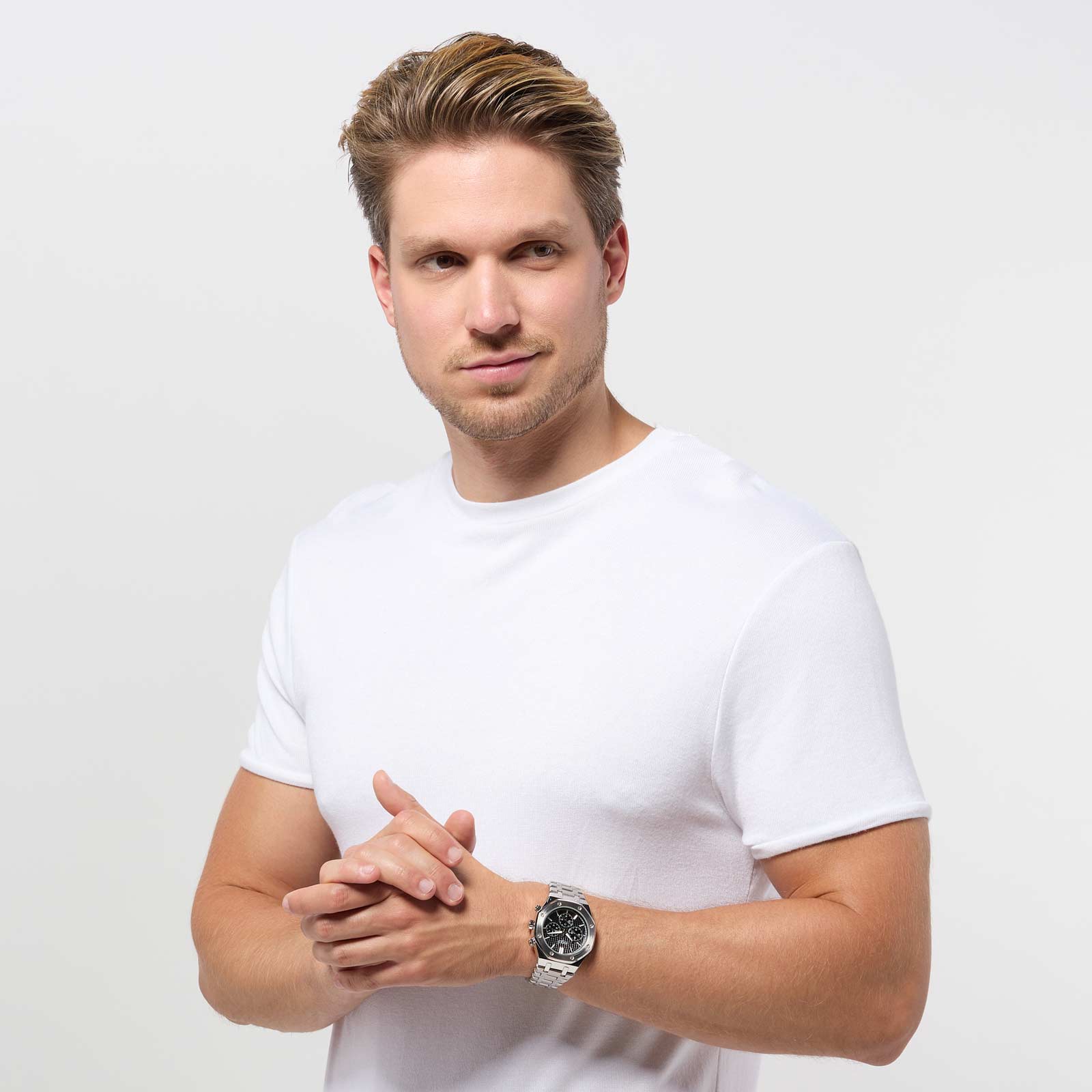 Regal herrklocka -  metallband, silverton/svart, 42mm