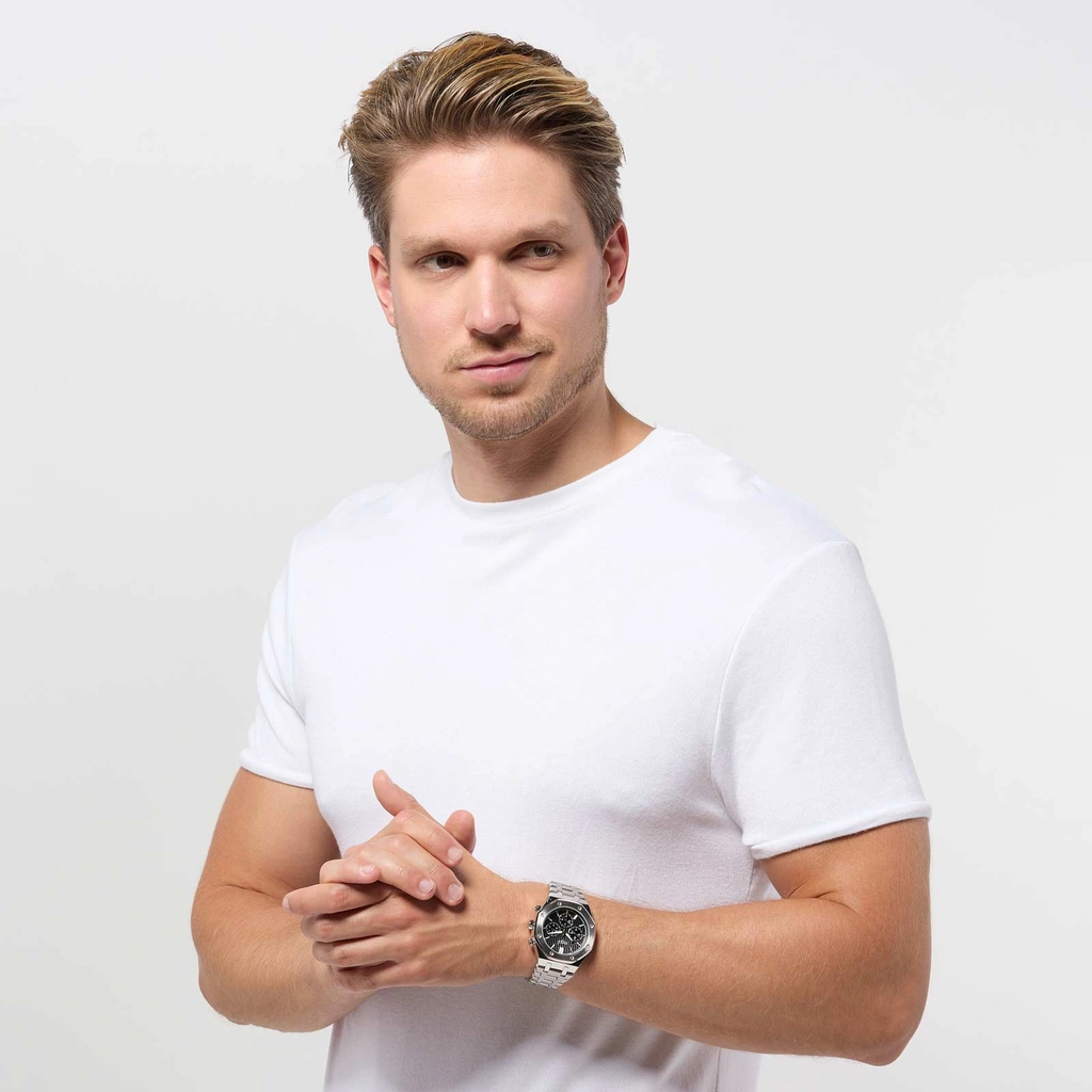 Regal herrklocka -  metallband, silverton/svart, 42mm