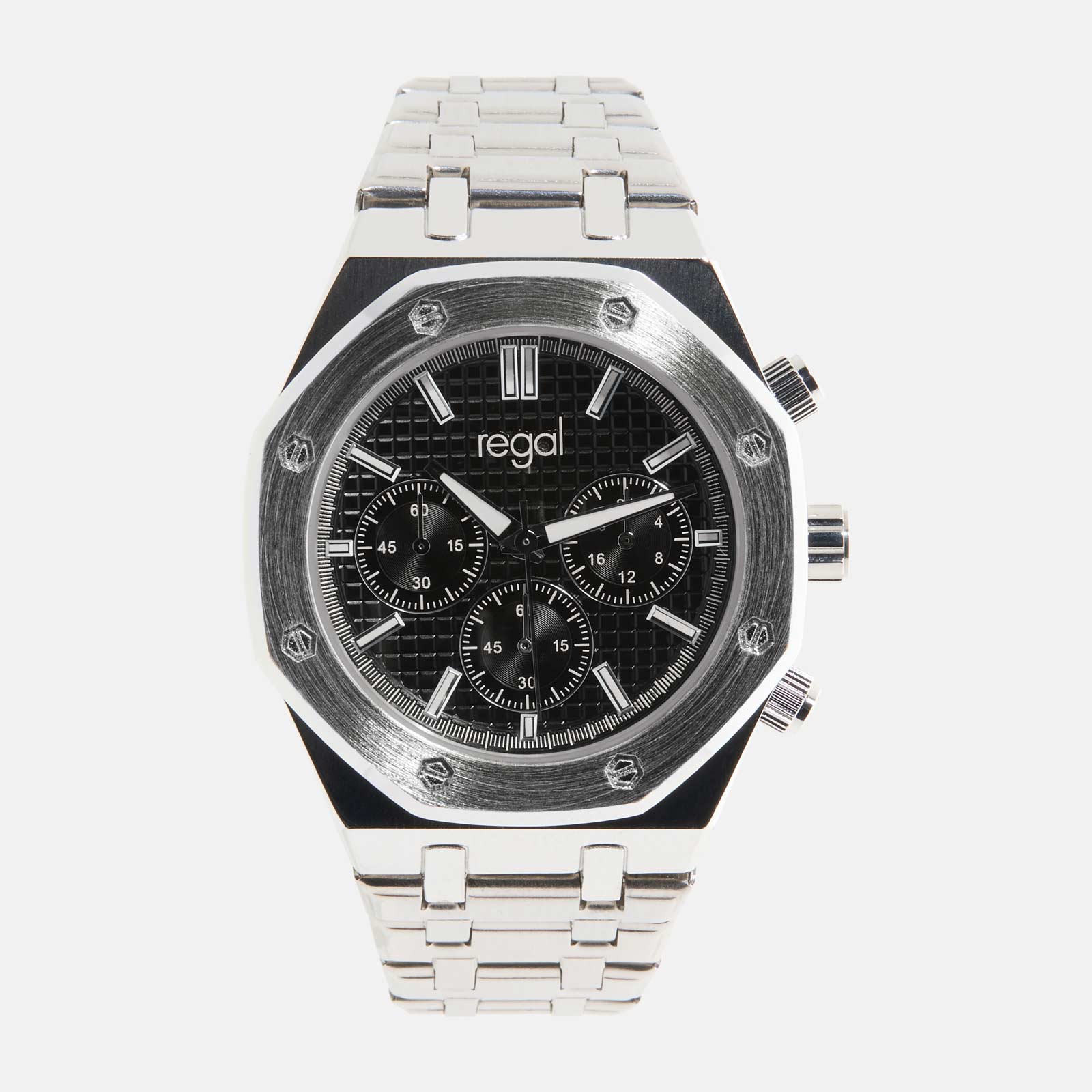 Regal herrklocka -  metallband, silverton/svart, 42mm