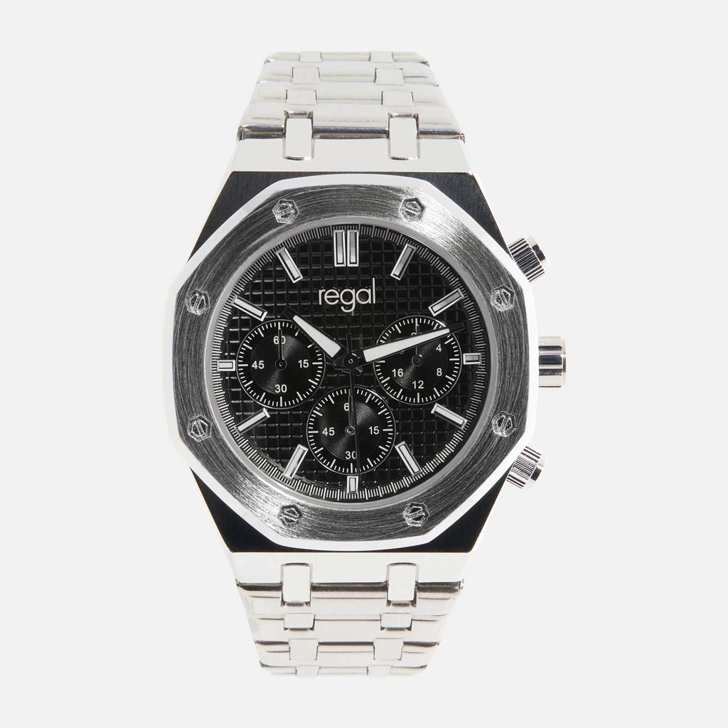 Regal herrklocka -  metallband, silverton/svart, 42mm