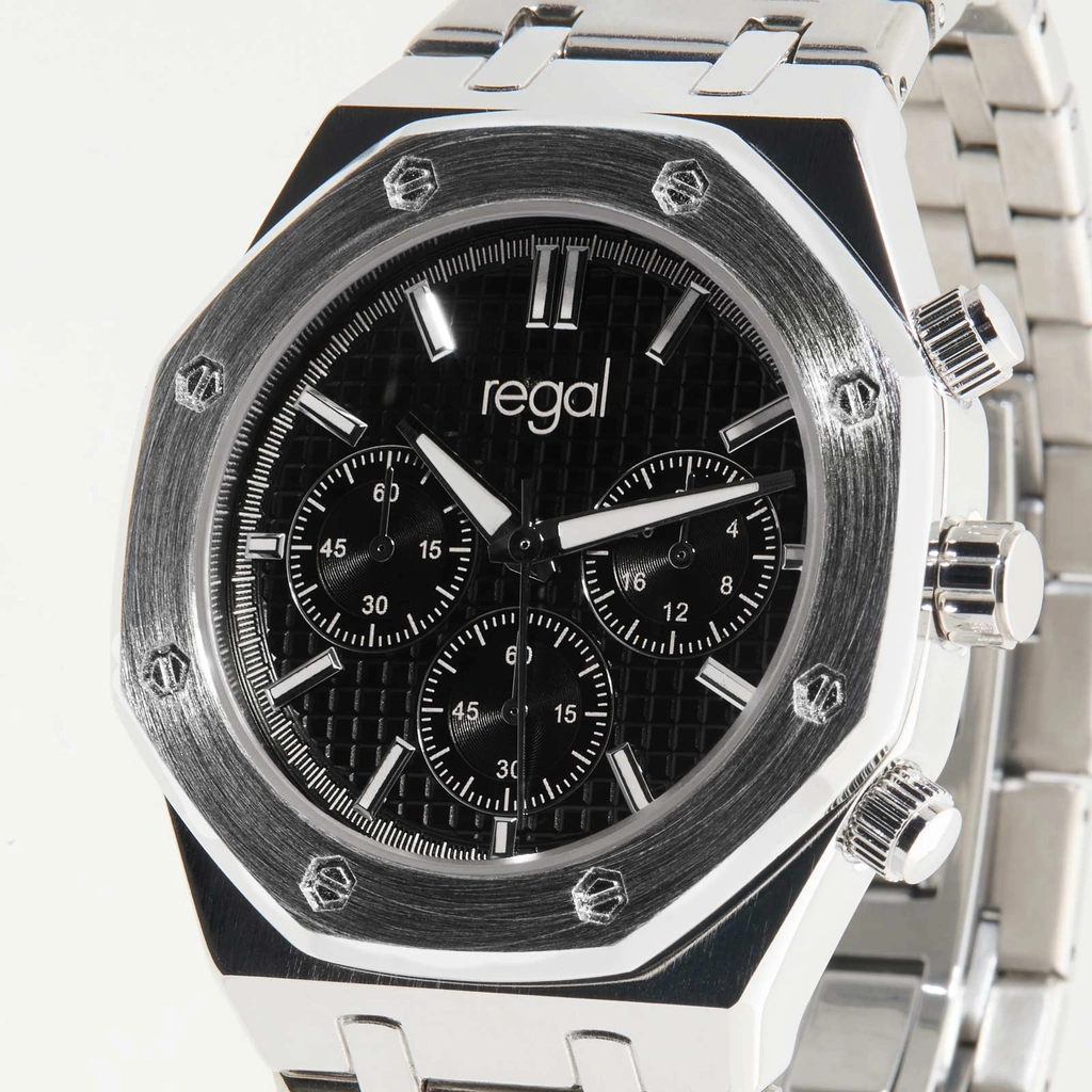 Regal herrklocka -  metallband, silverton/svart, 42mm