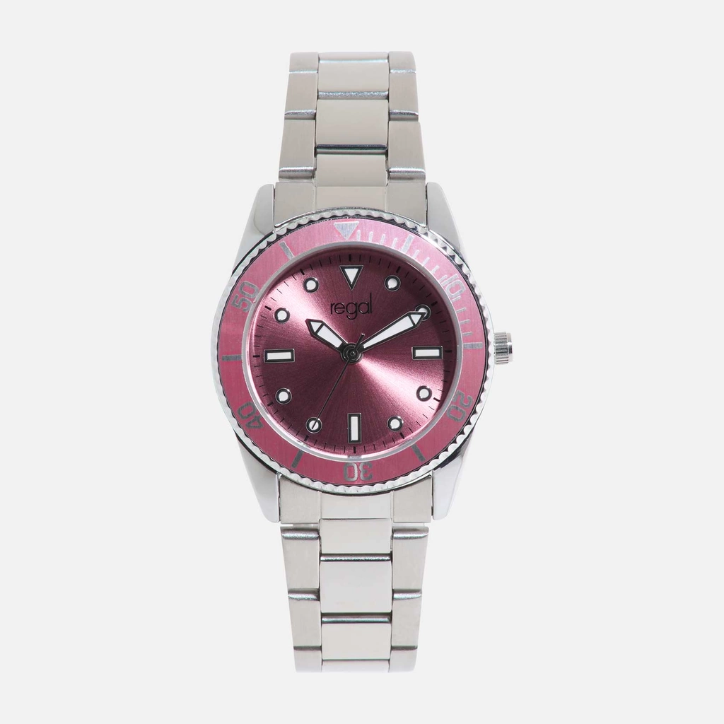Regal barnklocka - metallband, silver/rosa, 30 mm