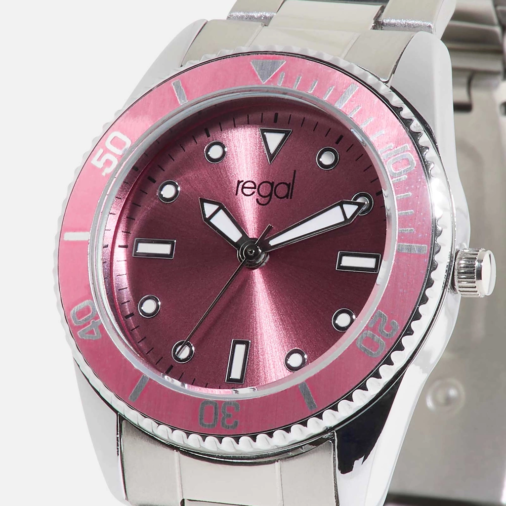 Regal barnklocka - metallband, silver/rosa, 30 mm
