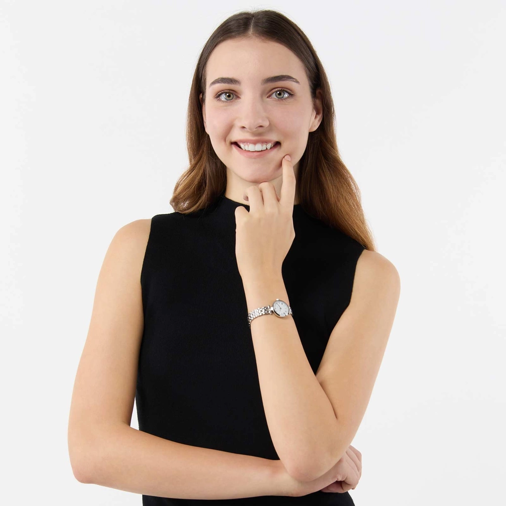 Ivy n Rox Timeless damklocka - rund, silver/vit, 24 mm